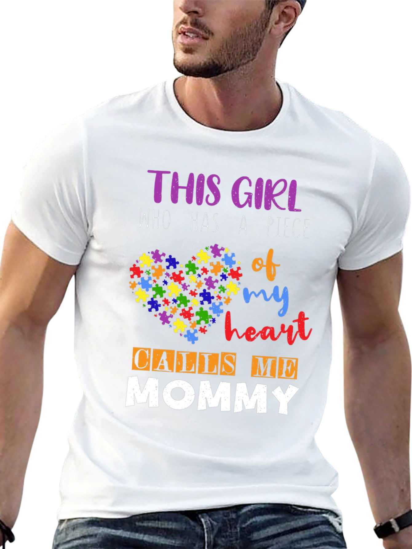 Autism Awareness Heart Puzzle Mommy T-Shirt