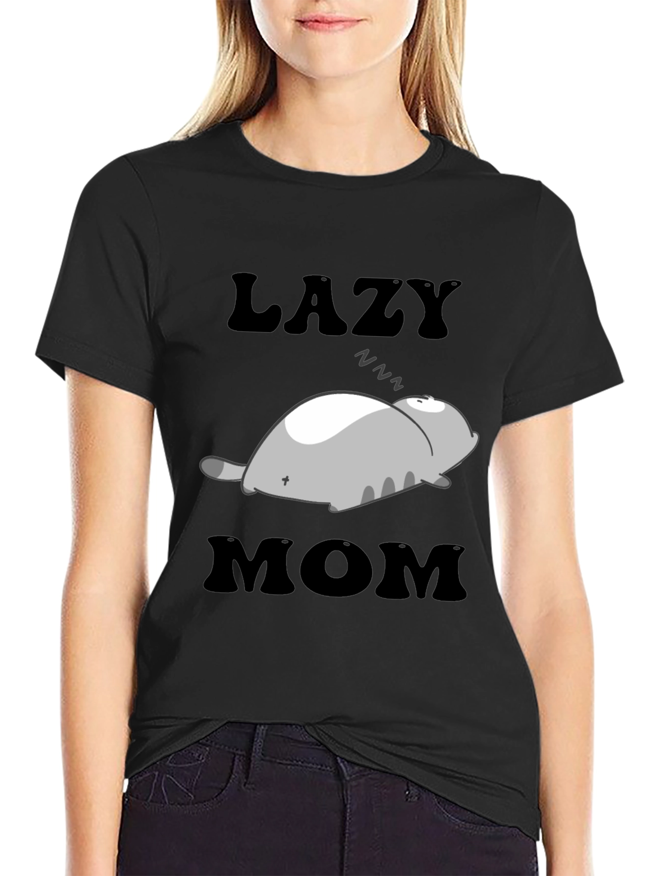 Lazy Mom Cat T-Shirt - Womens Relaxed Fit
