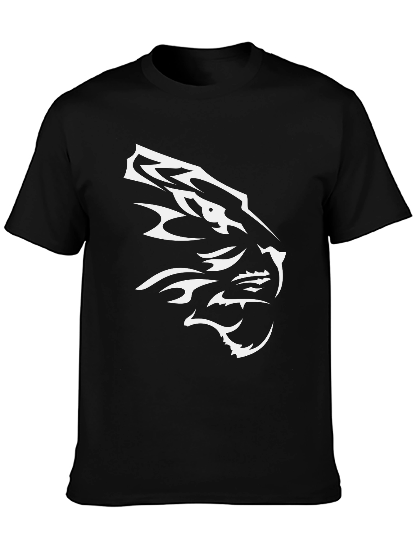 Black T-Shirt with White Tiger Design