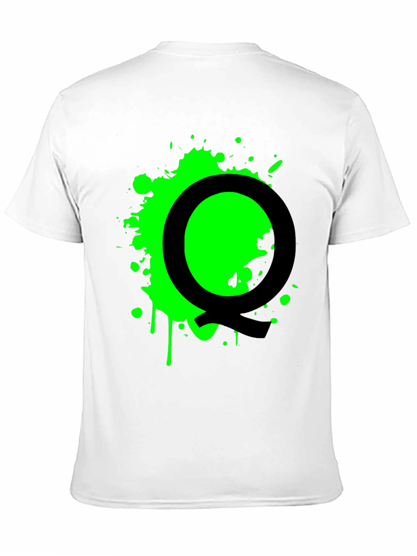 Black T-Shirt with Green Splatter Letter Q