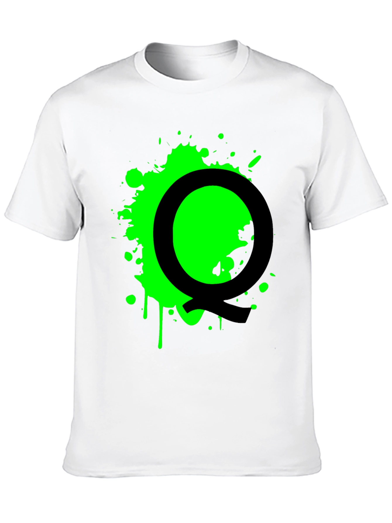 Black T-Shirt with Green Splatter Letter Q