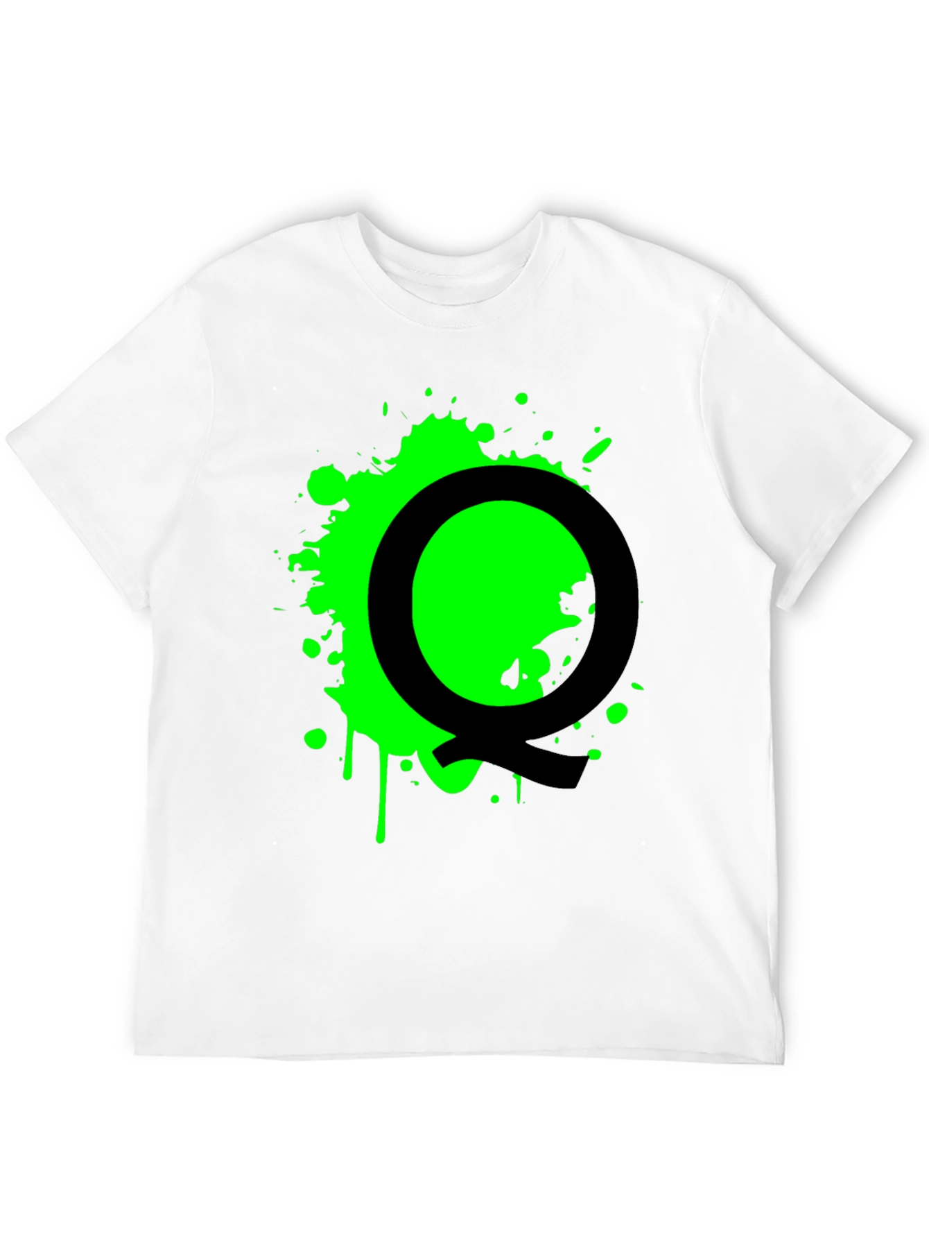 Black T-Shirt with Green Splatter Letter Q