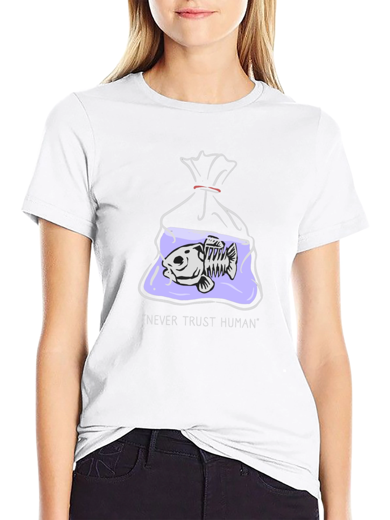 Never Trust Human T-Shirt - Fish Skeleton Graphic Tee