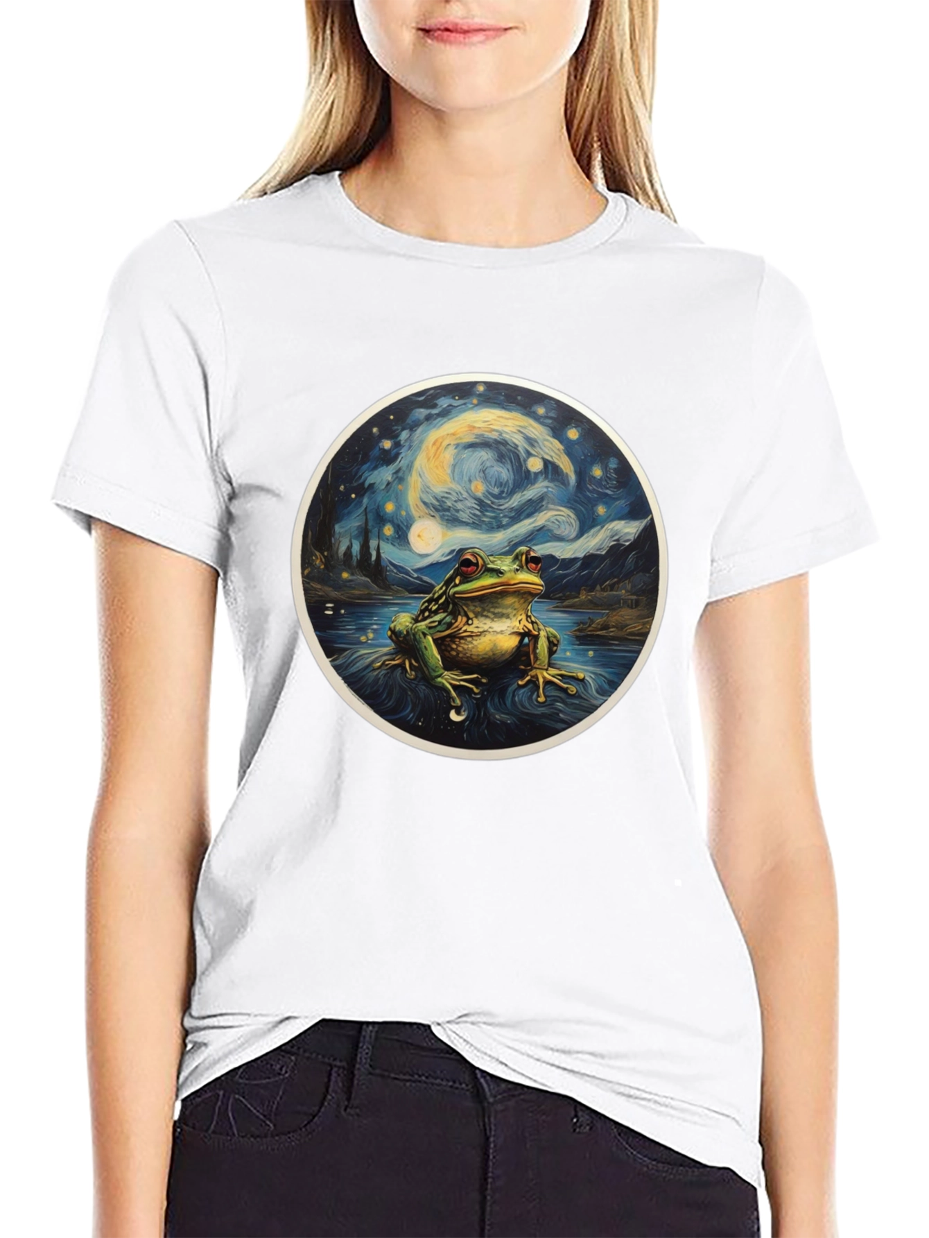 Frog Starry Night T-Shirt - Unique Art Tee