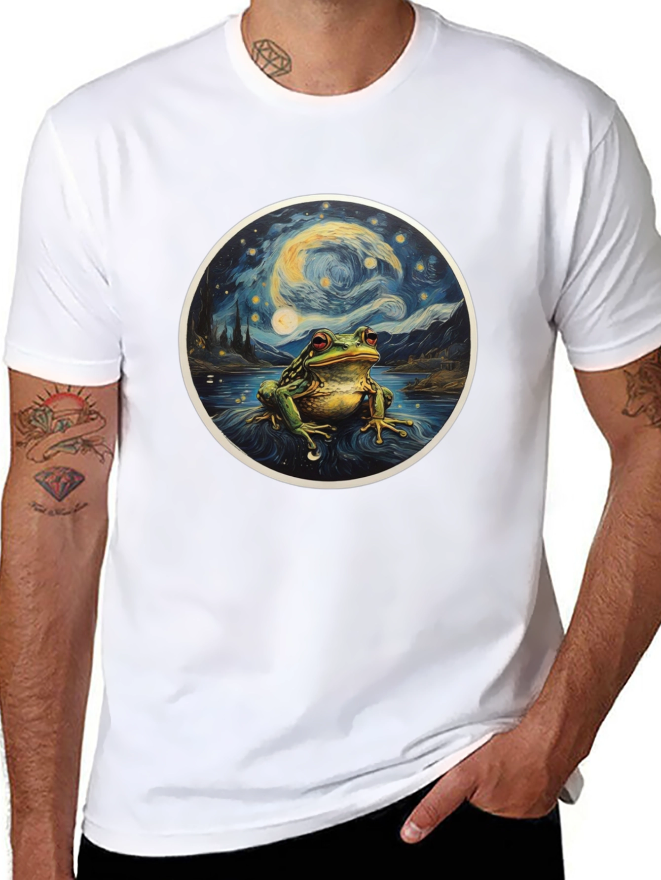 Frog Starry Night T-Shirt - Unique Art Tee