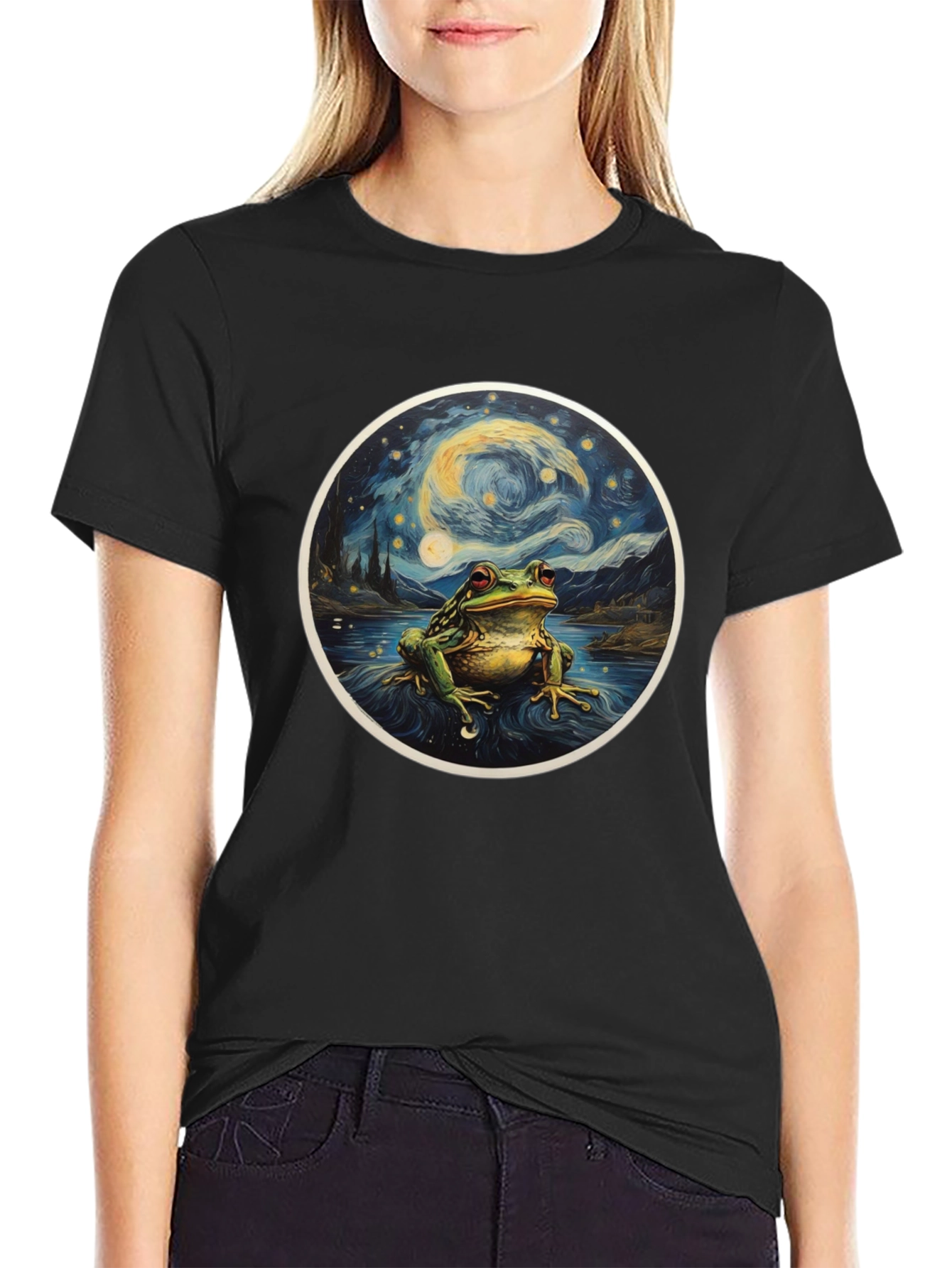Frog Starry Night T-Shirt - Unique Art Tee