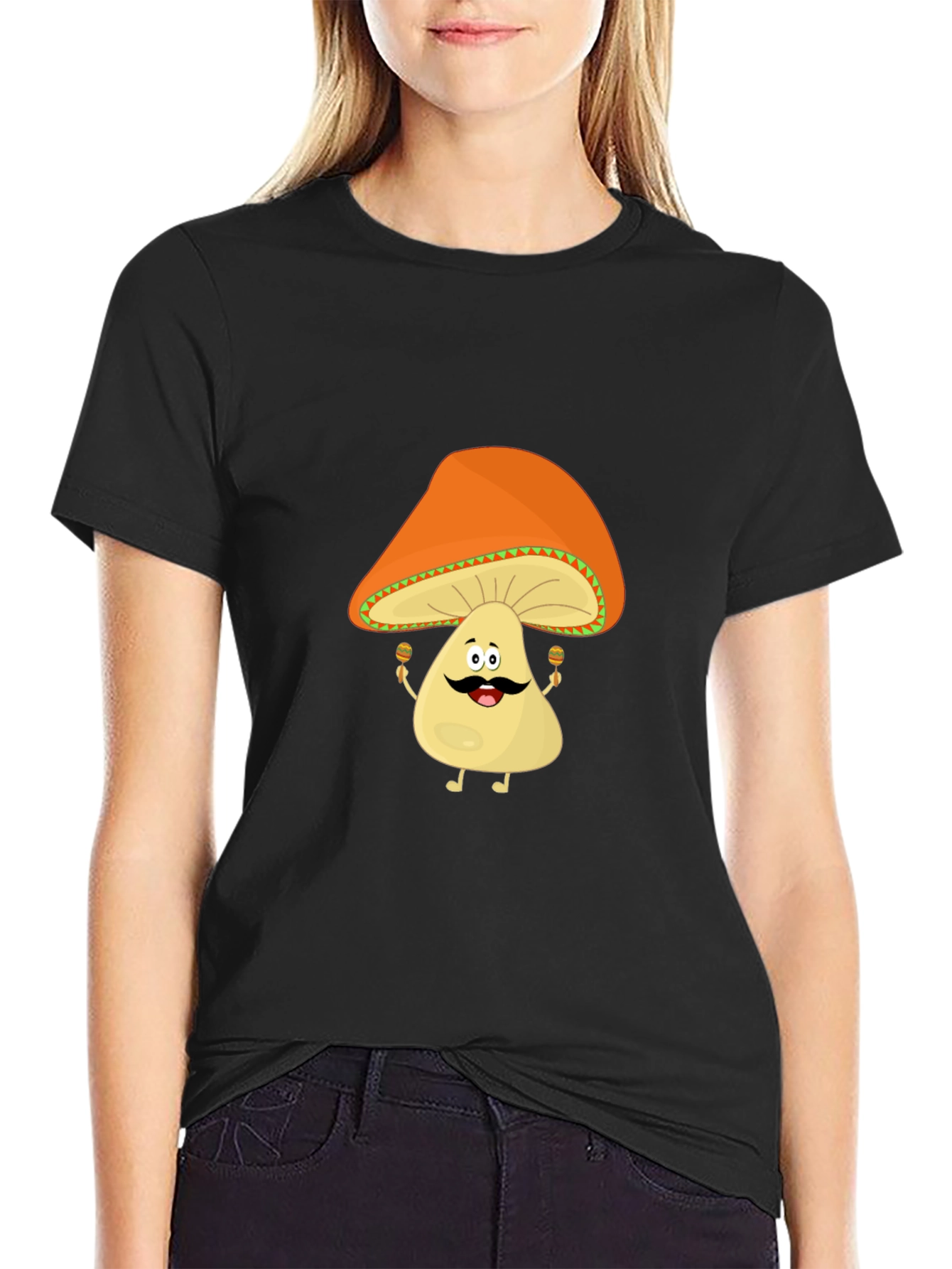 Funny Mushroom Man Black T-Shirt