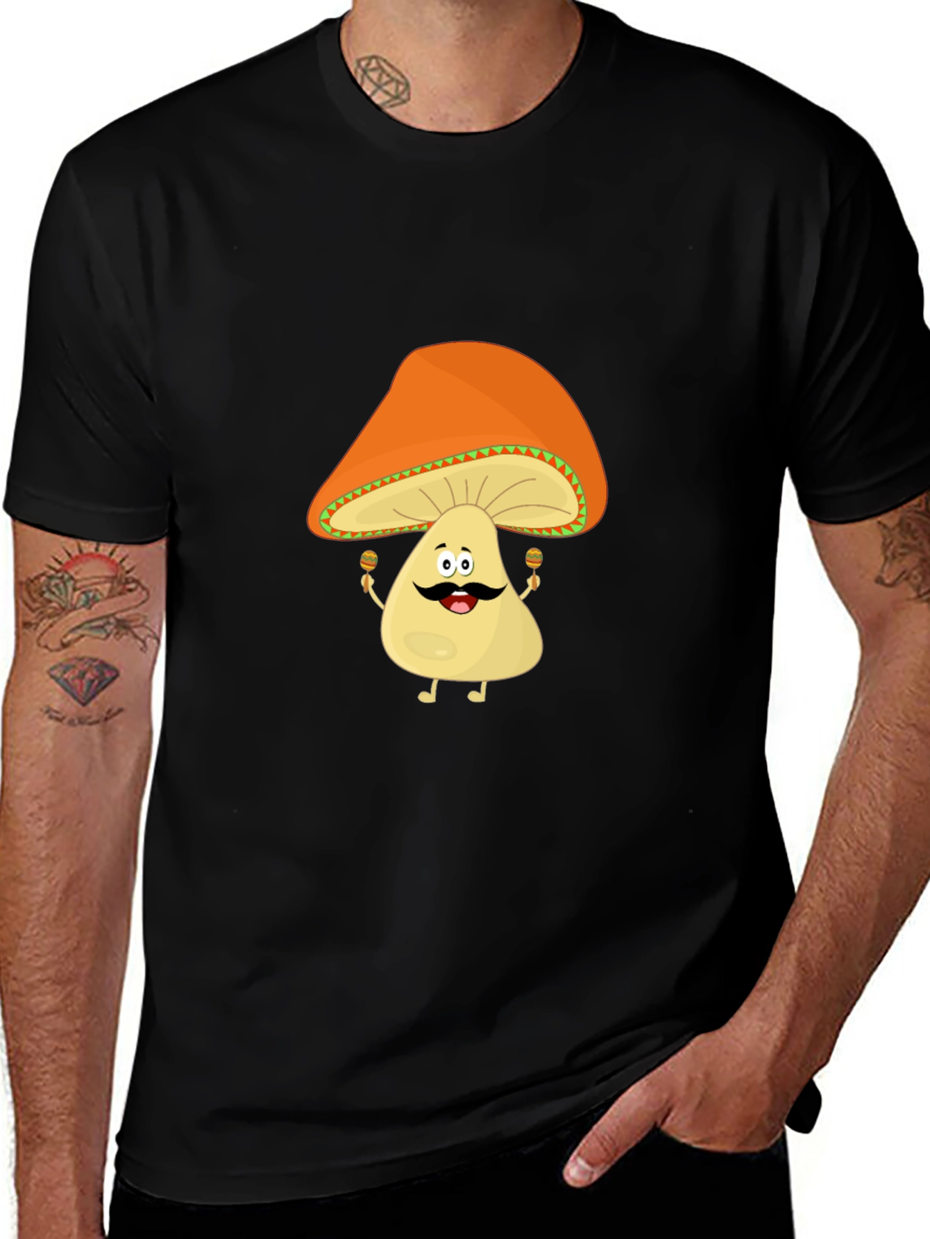 Funny Mushroom Man Black T-Shirt