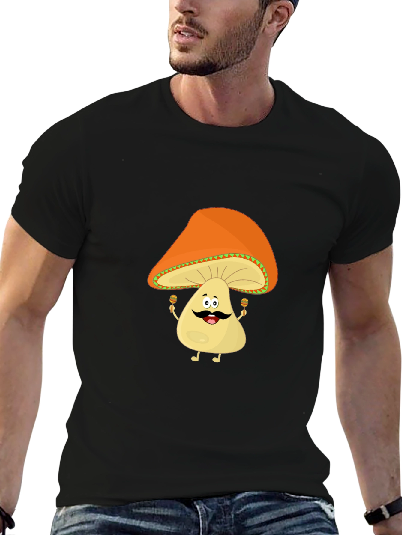 Funny Mushroom Man Black T-Shirt