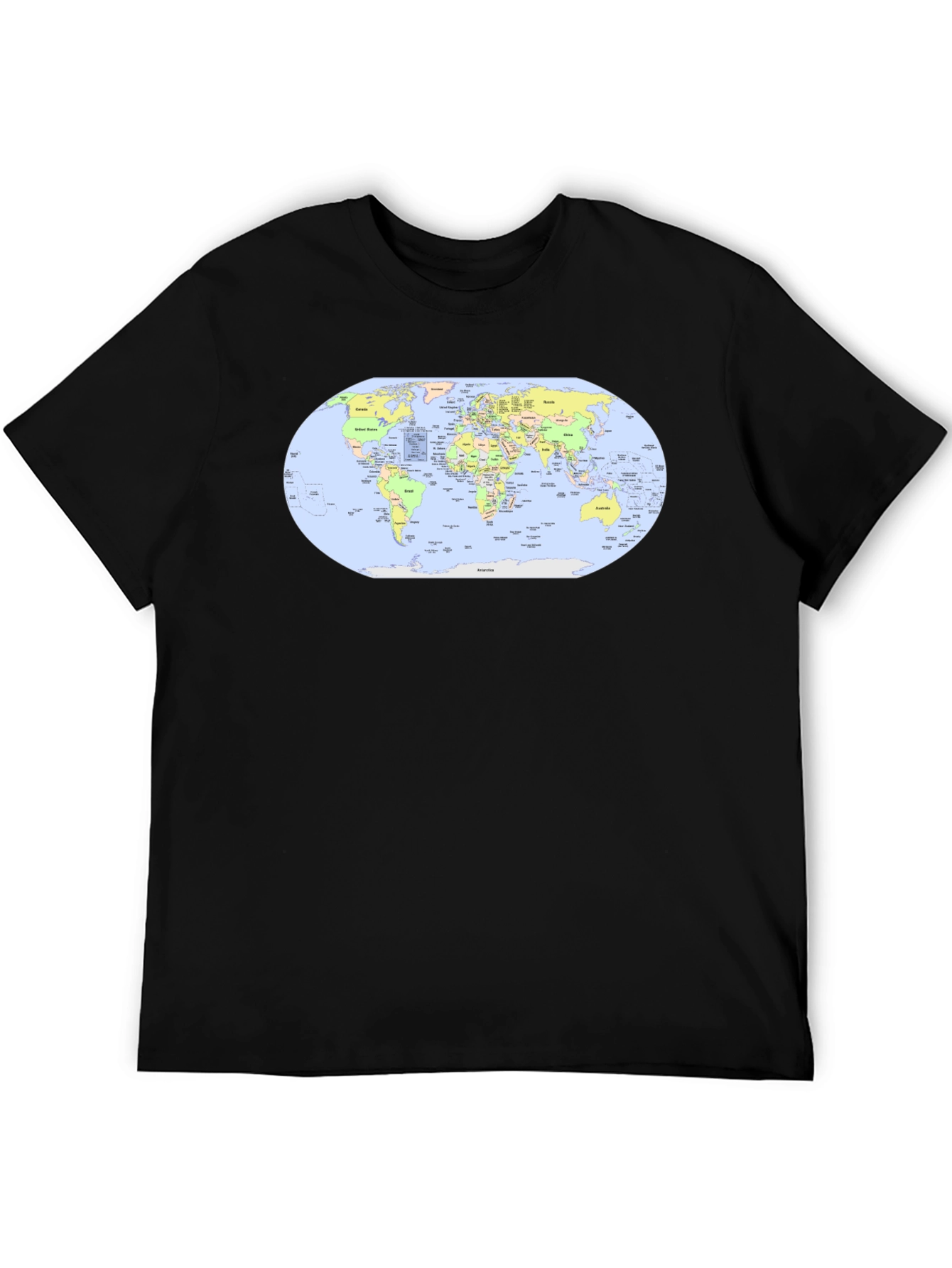 World Map Graphic Tee - Black Cotton T-Shirt
