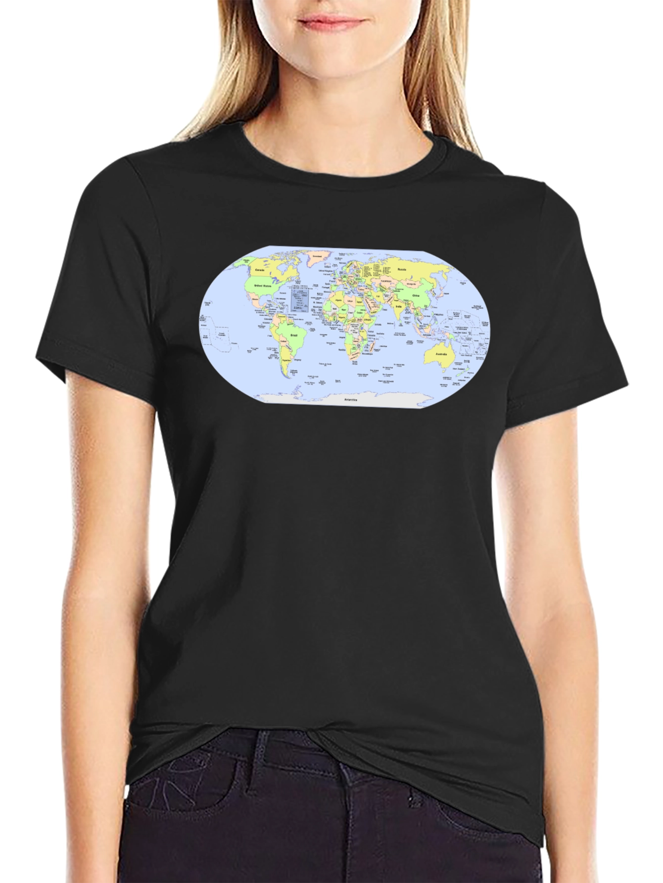 World Map Graphic Tee - Black Cotton T-Shirt