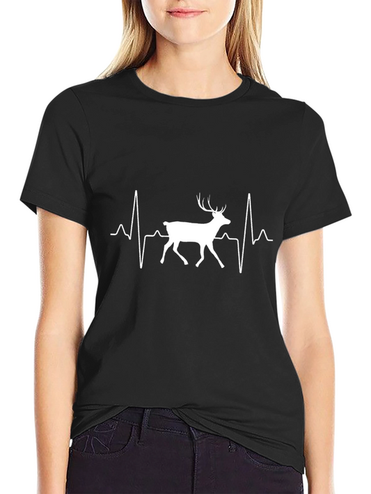 Deer Heartbeat Graphic Black T-Shirt