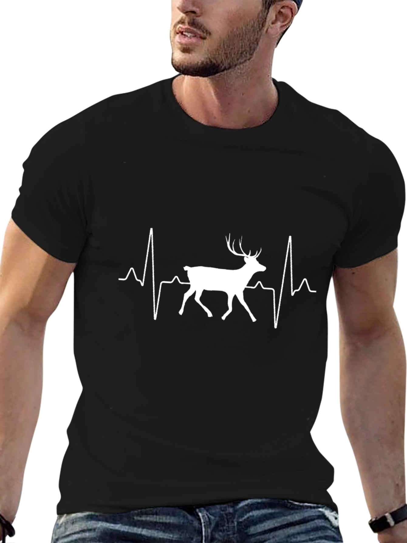 Deer Heartbeat Graphic Black T-Shirt