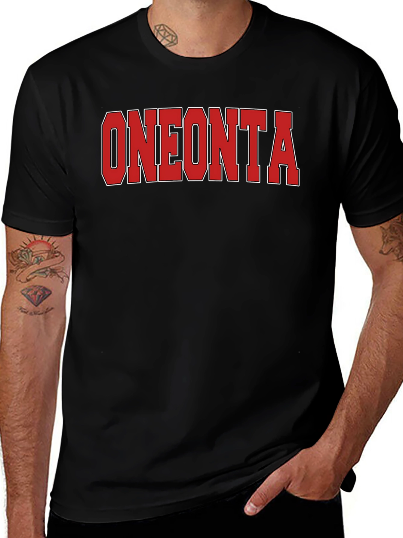 Oneonta Graphic Tee - Red Text on Black T-Shirt