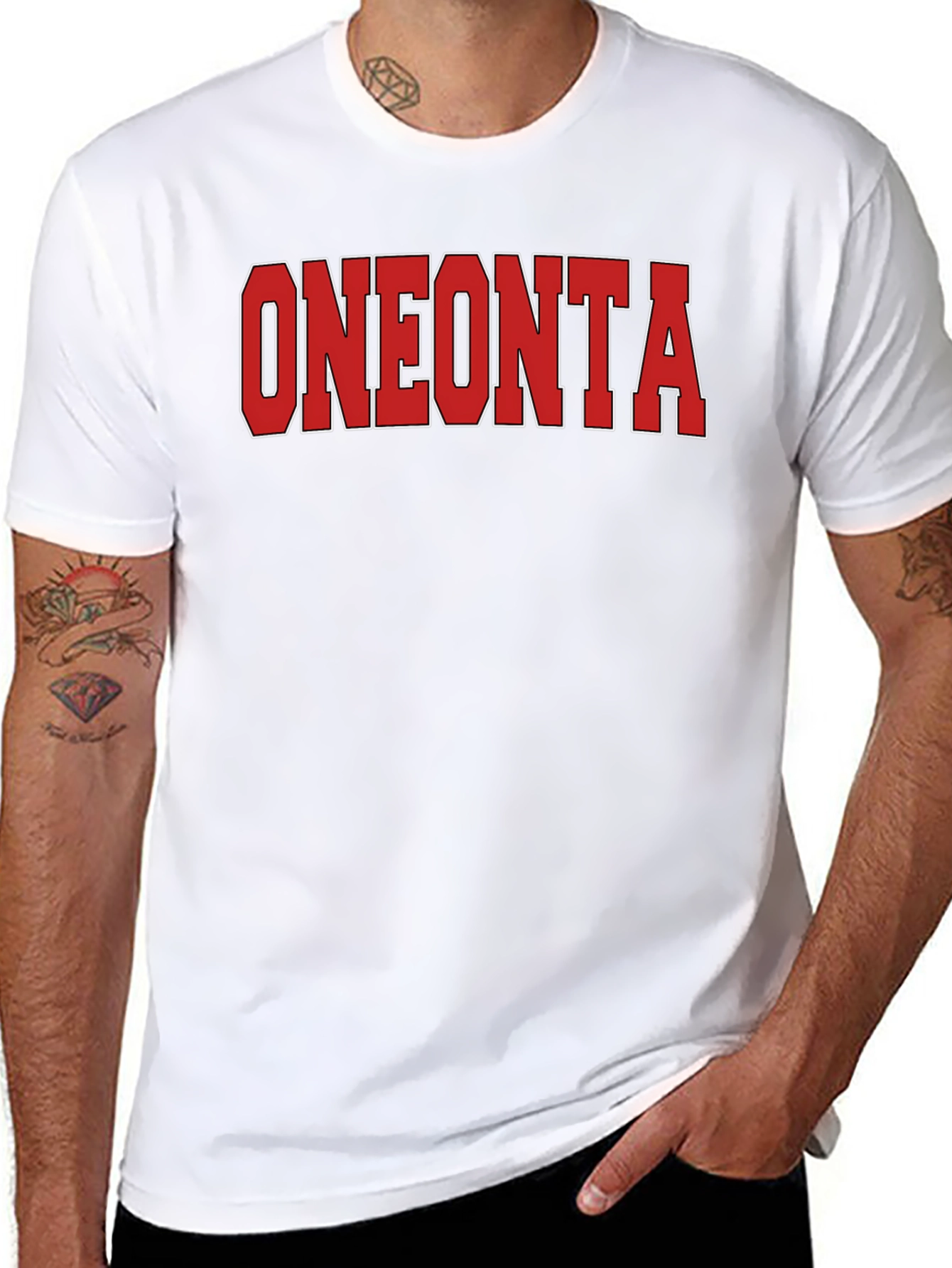 Oneonta Graphic Tee - Red Text on Black T-Shirt