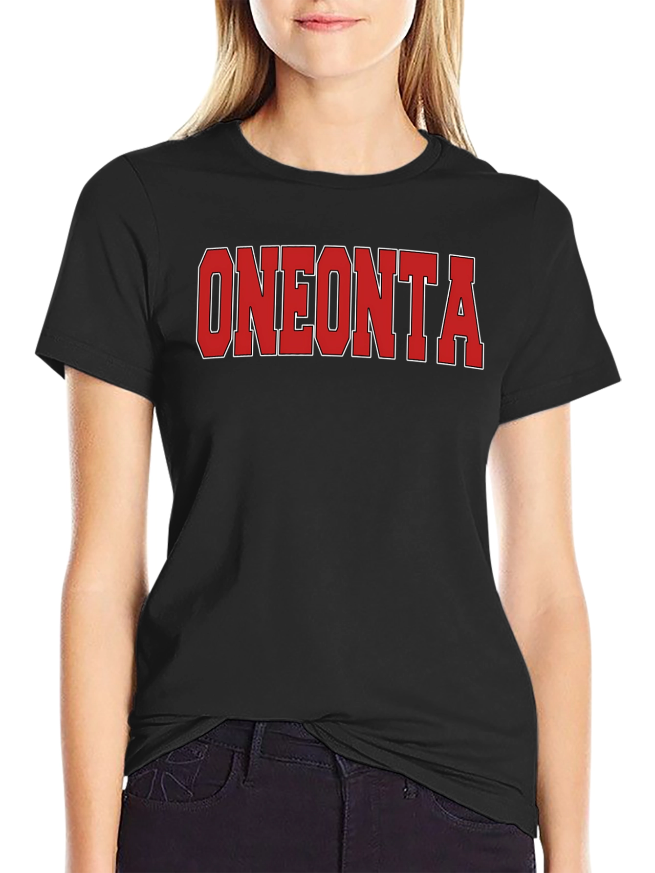 Oneonta Graphic Tee - Red Text on Black T-Shirt