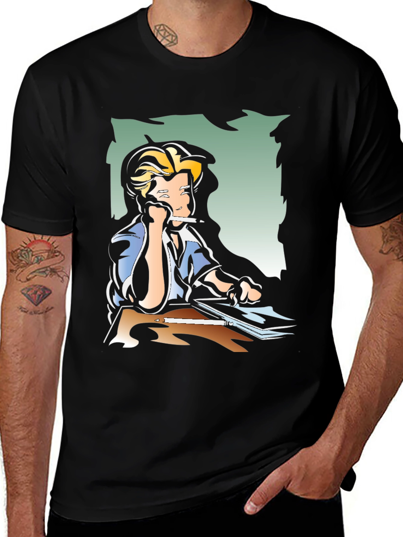 Creative Cartoon Graphic Tee - Black