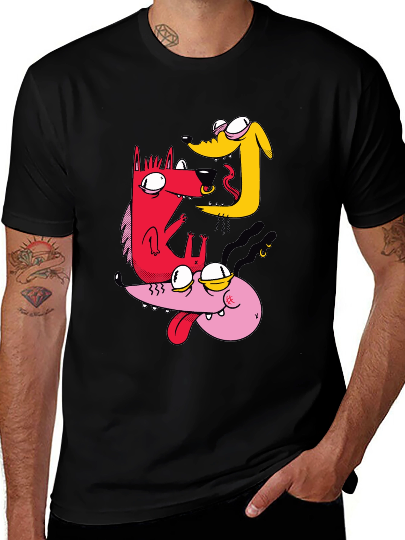Cartoon Dog Graphic T-Shirt - Black