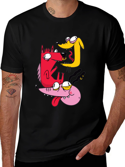 Cartoon Dog Graphic T-Shirt - Black