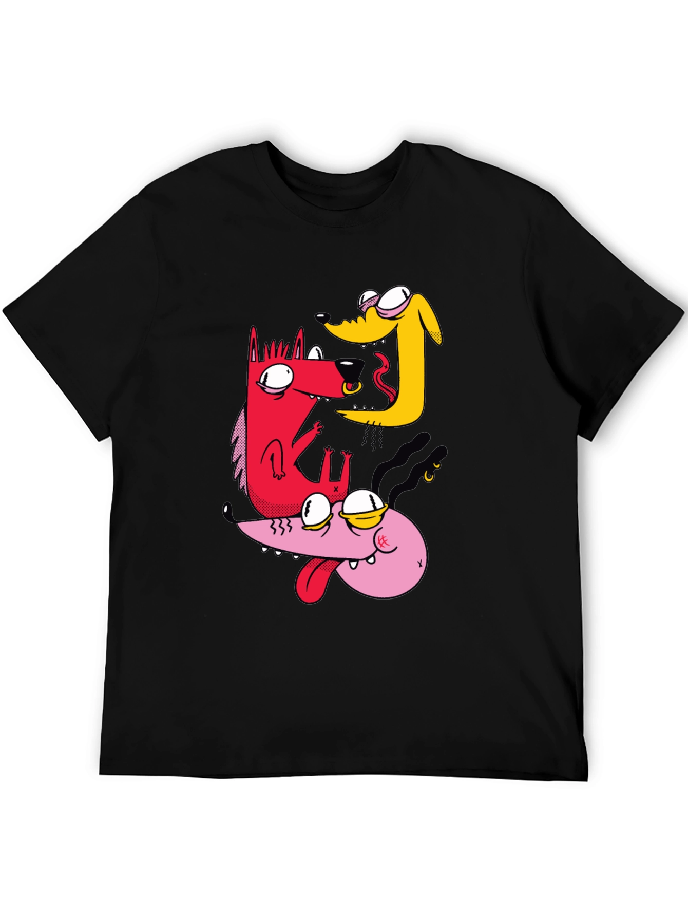 Cartoon Dog Graphic T-Shirt - Black