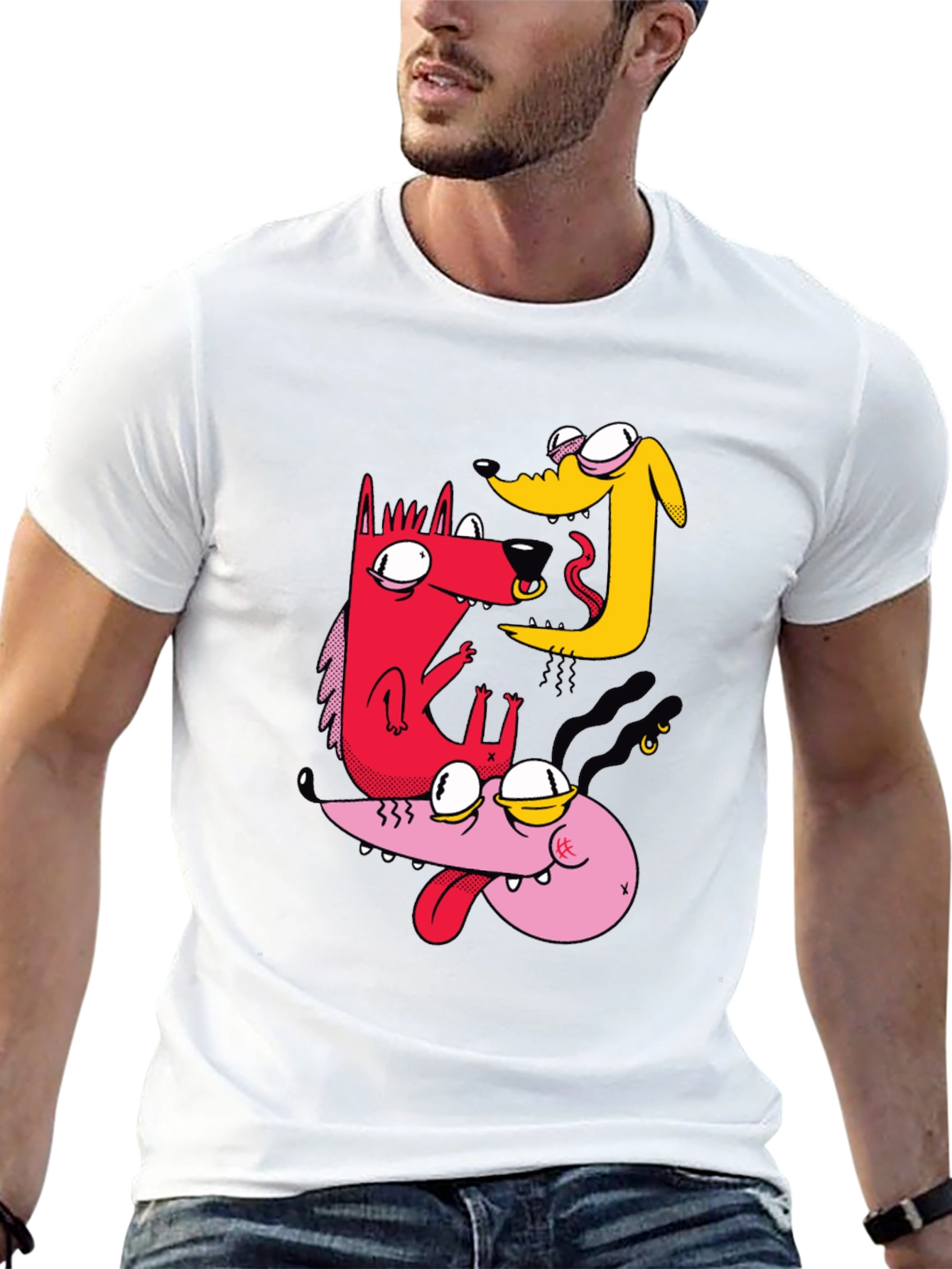 Cartoon Dog Graphic T-Shirt - Black