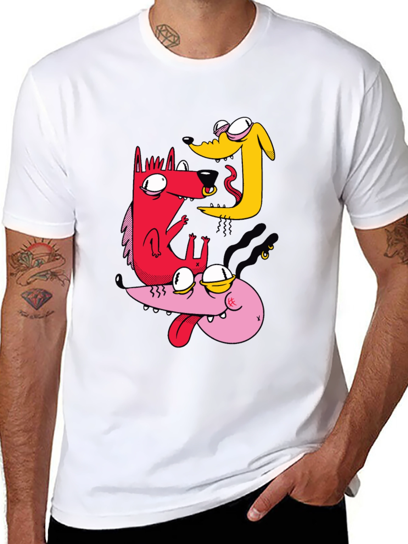 Cartoon Dog Graphic T-Shirt - Black