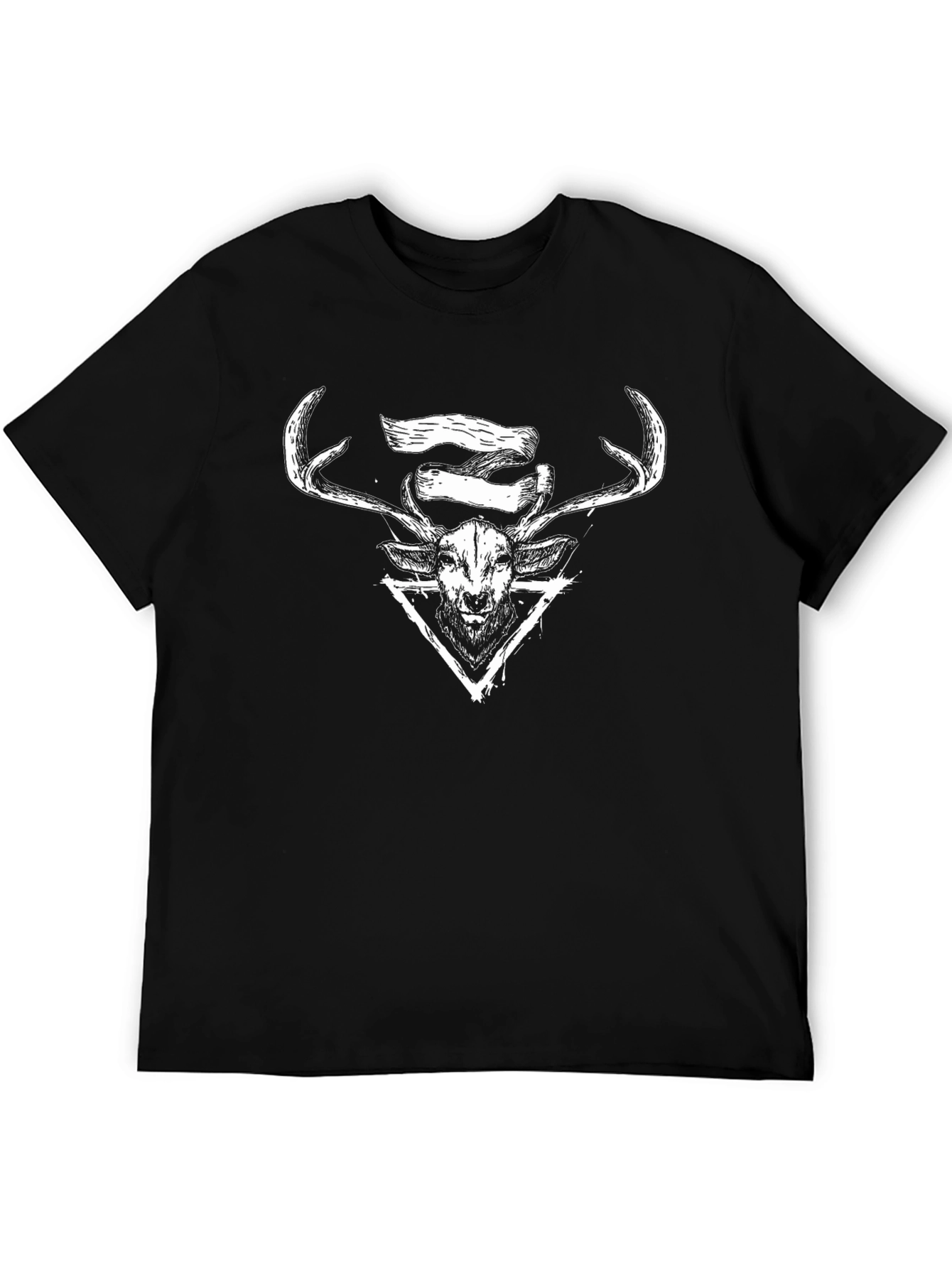 Graphic Deer Head Tee - Black Cotton T-Shirt