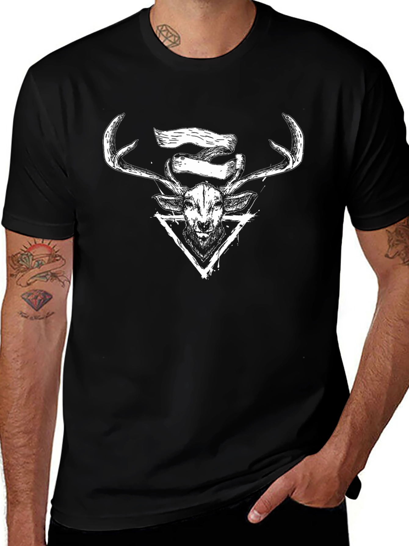 Graphic Deer Head Tee - Black Cotton T-Shirt