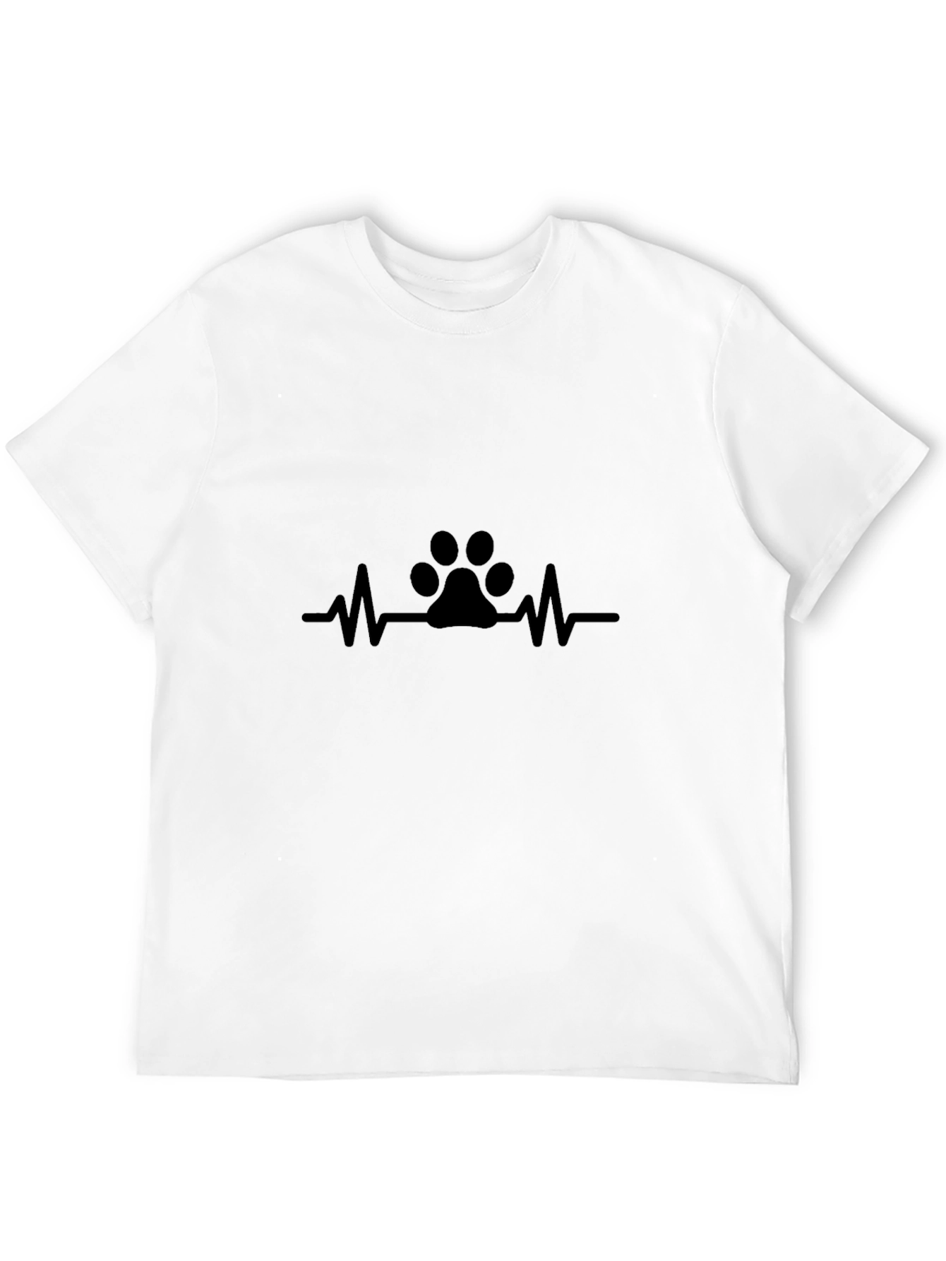 Paw Print Heartbeat T-Shirt - Black Casual Cotton Tee