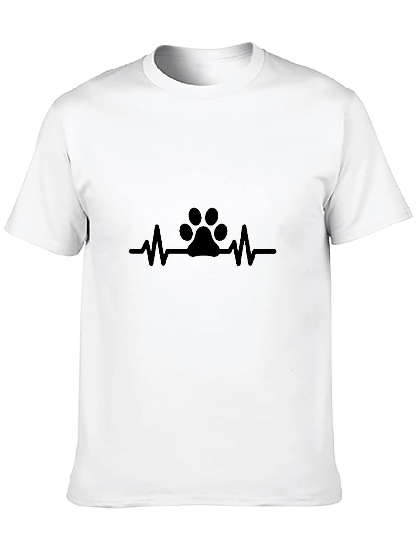 Paw Print Heartbeat T-Shirt - Black Casual Cotton Tee