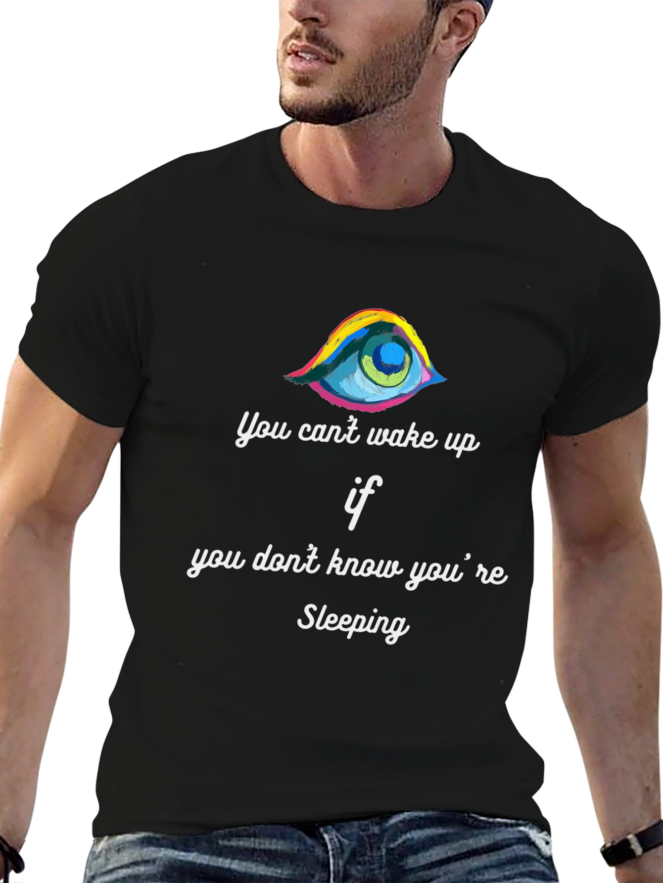 Eye-Catching Sleeping Graphic Tee - Black