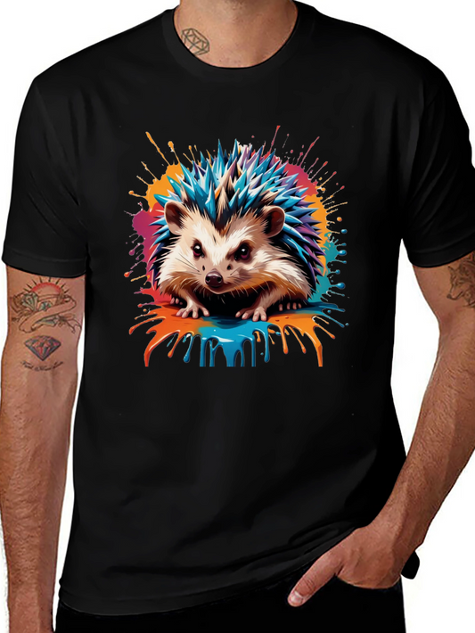 Colorful Hedgehog Graphic Tee - Modern Crew Neck