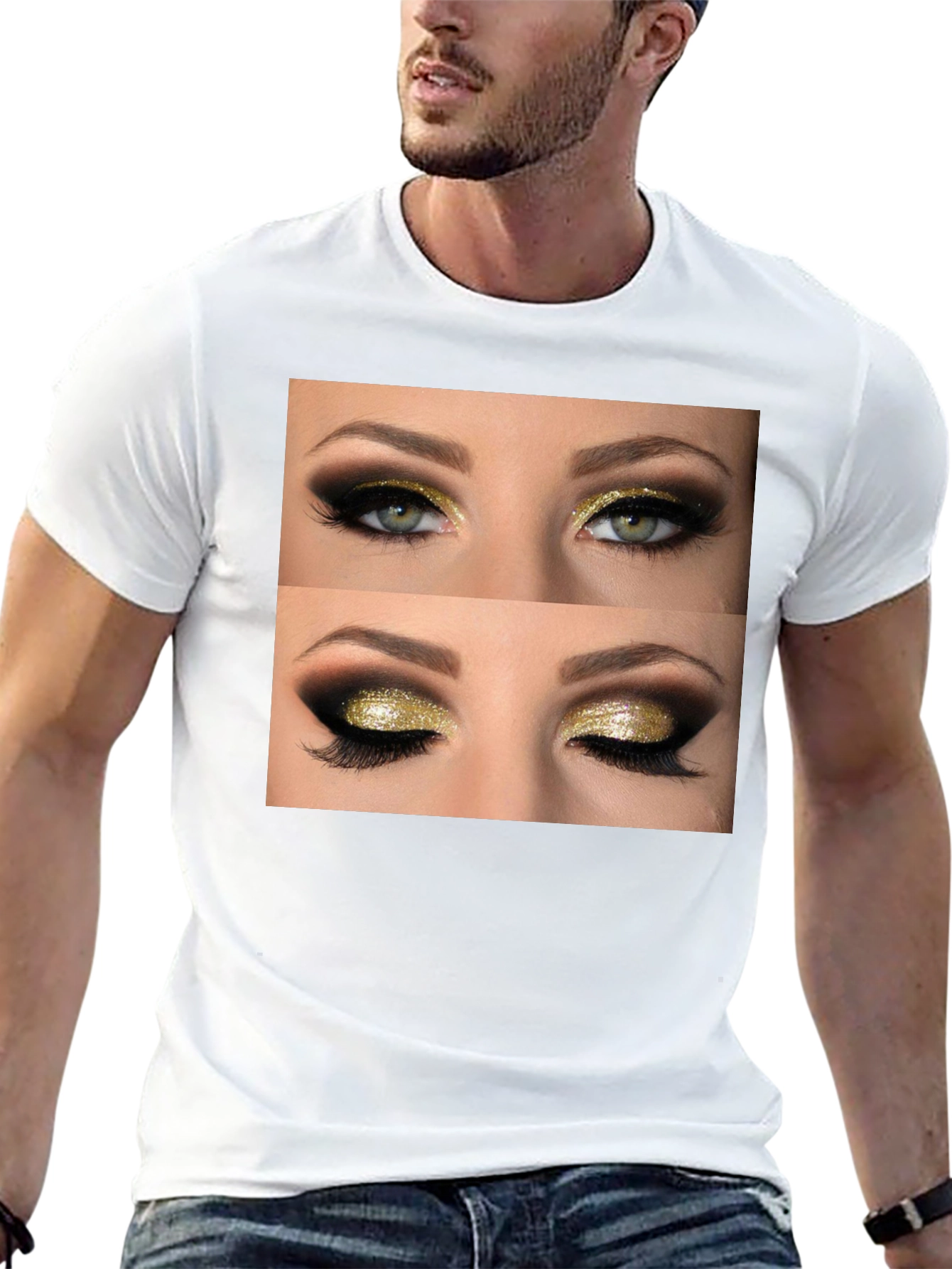 Glam Eyes Graphic Tee - Black Cotton Casual Wear