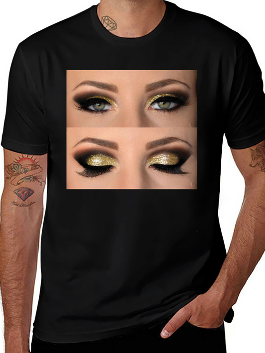 Glam Eyes Graphic Tee - Black Cotton Casual Wear