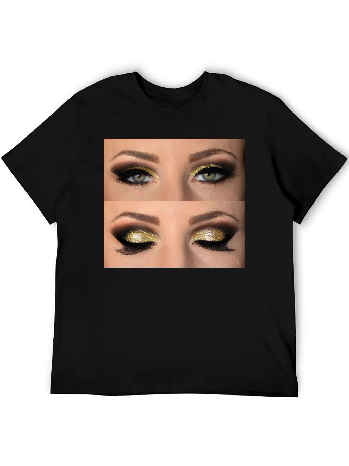 Glam Eyes Graphic Tee - Black Cotton Casual Wear