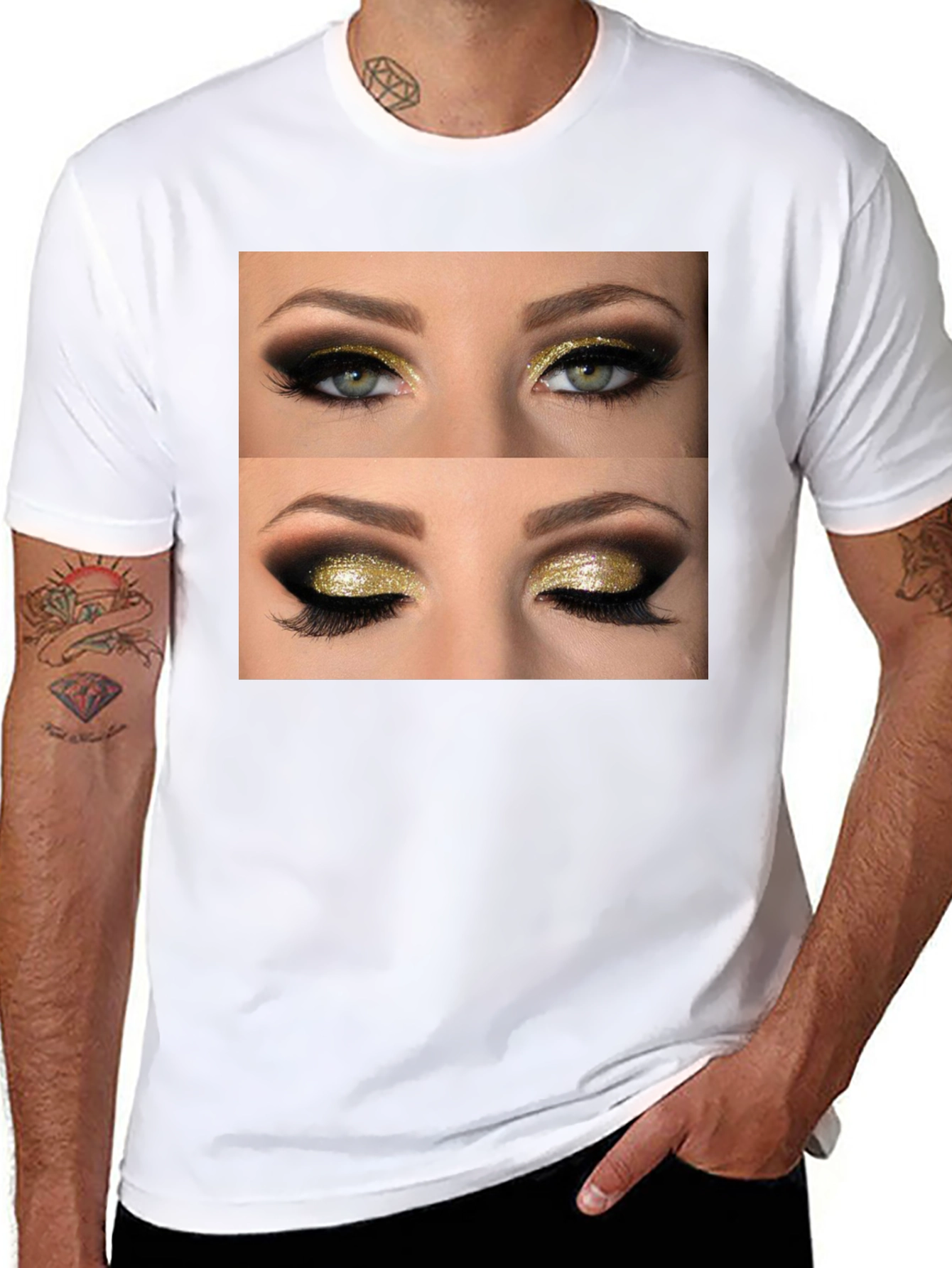 Glam Eyes Graphic Tee - Black Cotton Casual Wear