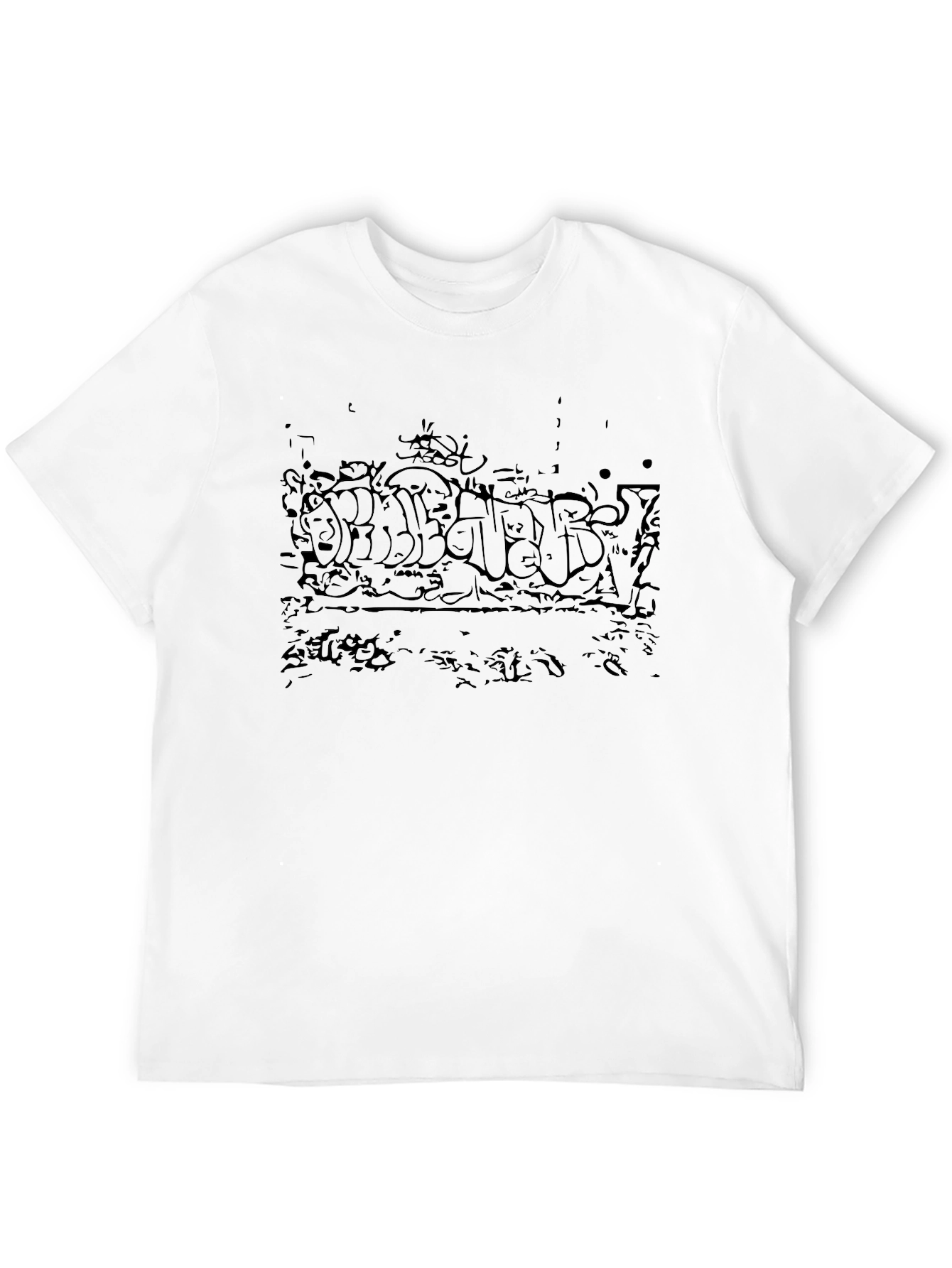 Urban Graffiti Graphic Tee - Black Cotton Crew Neck