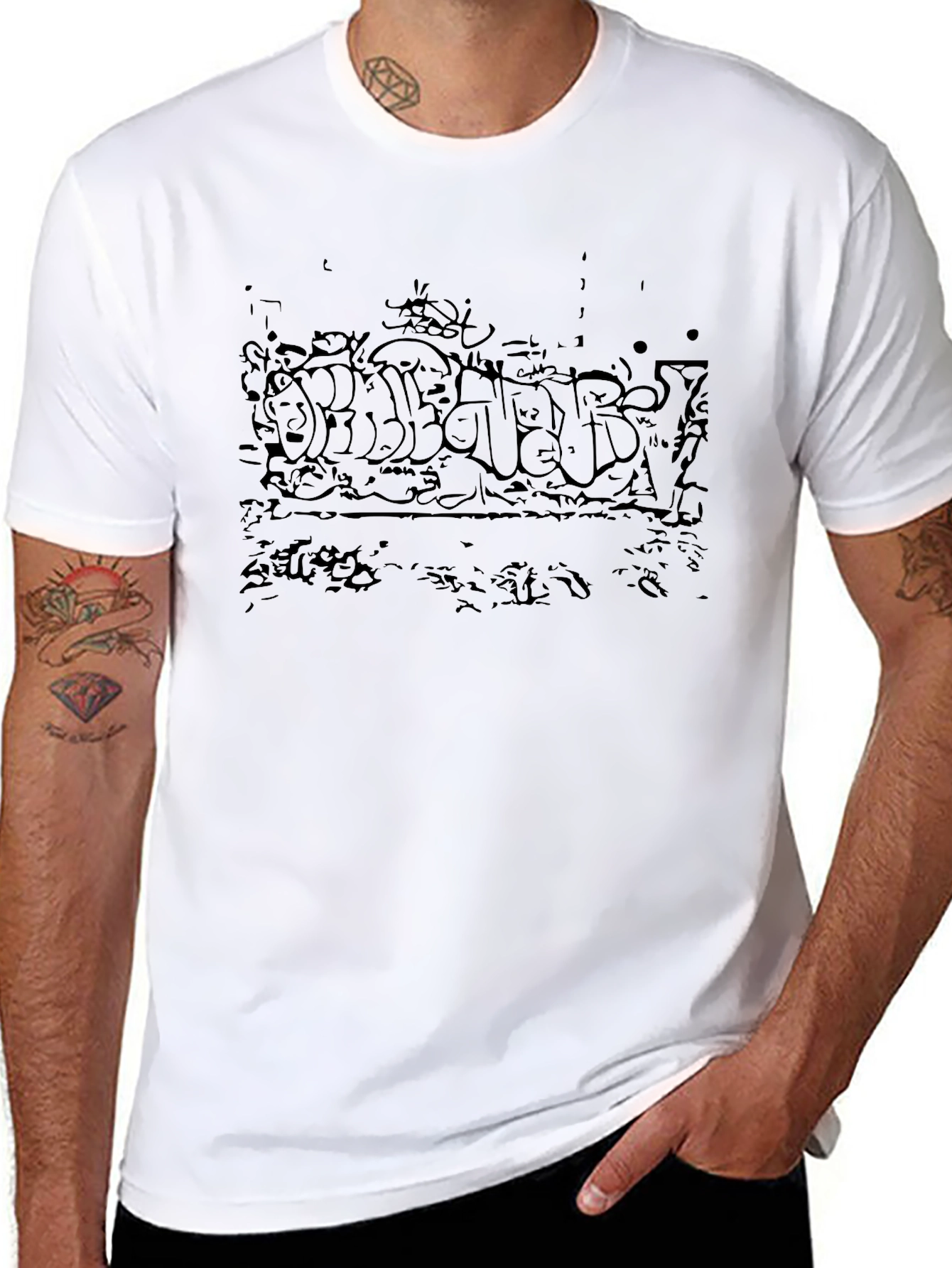Urban Graffiti Graphic Tee - Black Cotton Crew Neck