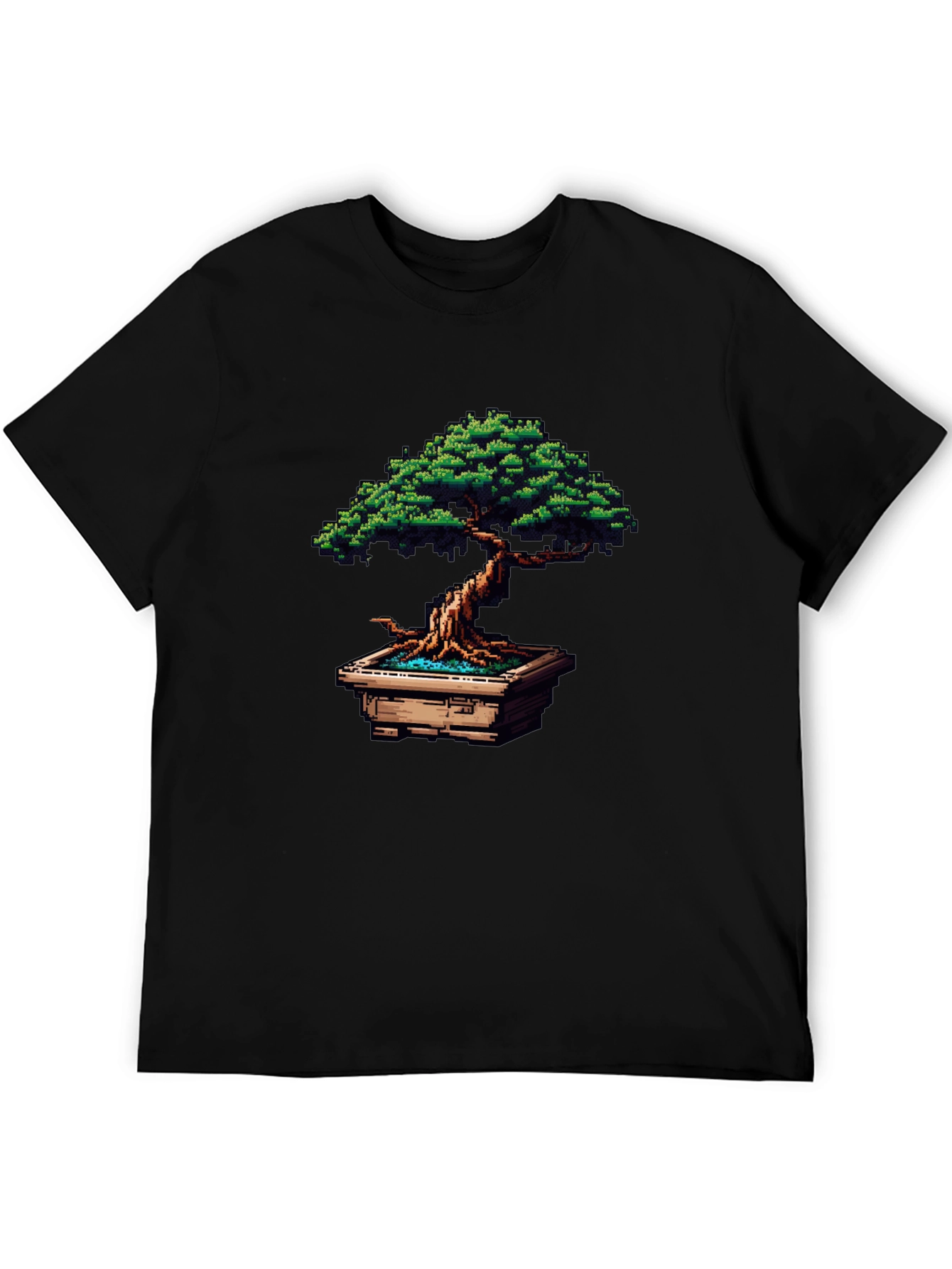 Pixel Art Bonsai Tree Black T-Shirt