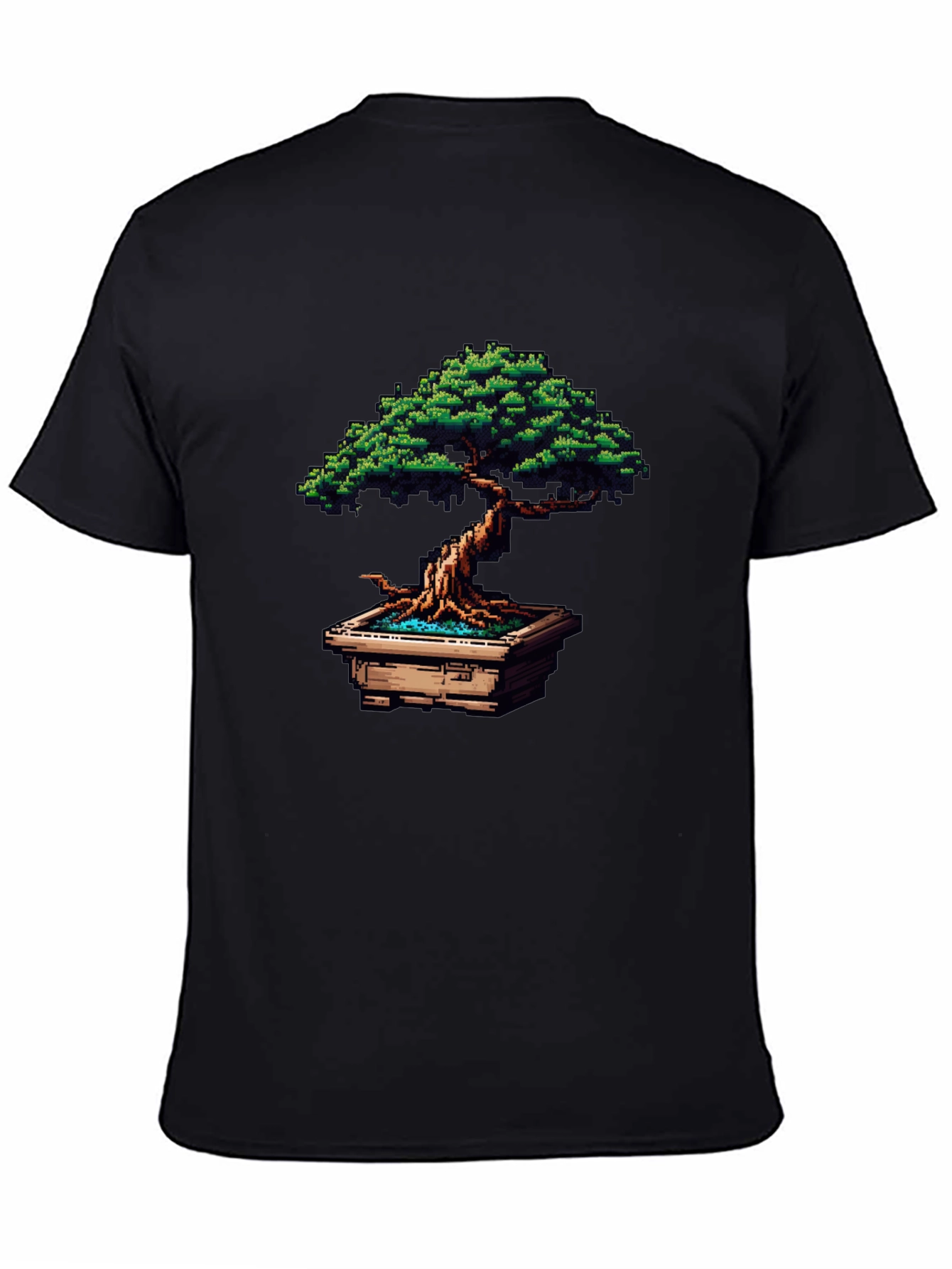 Pixel Art Bonsai Tree Black T-Shirt