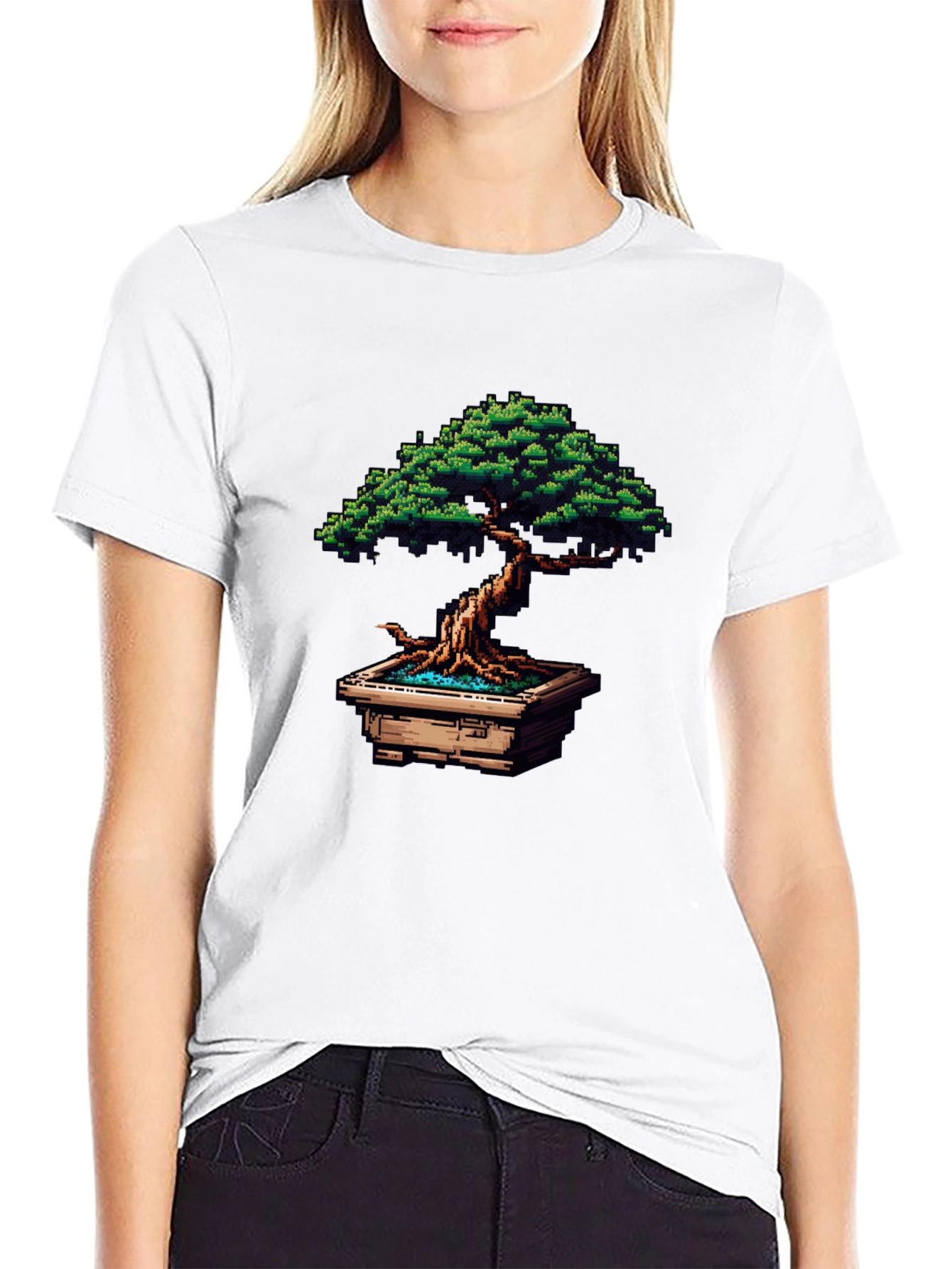 Pixel Art Bonsai Tree Black T-Shirt