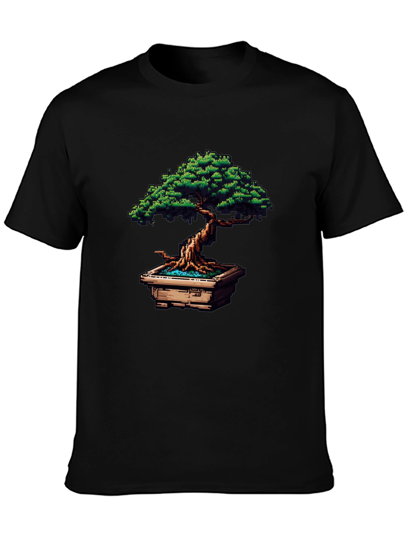 Pixel Art Bonsai Tree Black T-Shirt