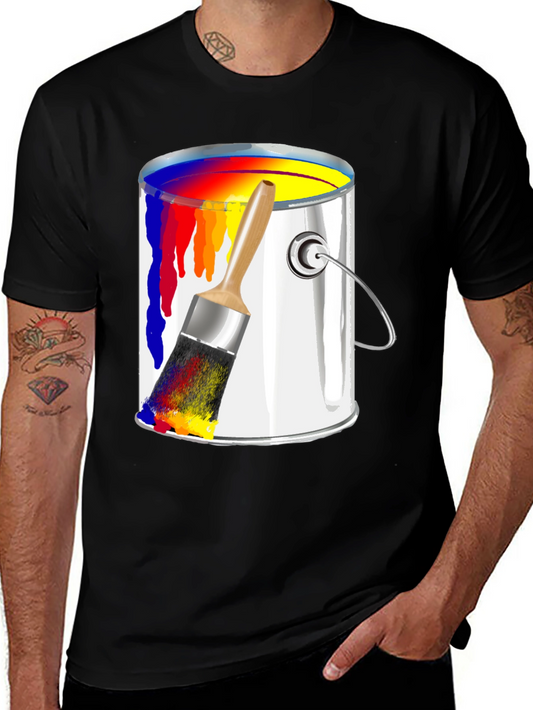 Colorful Paint Can & Brush Black T-Shirt