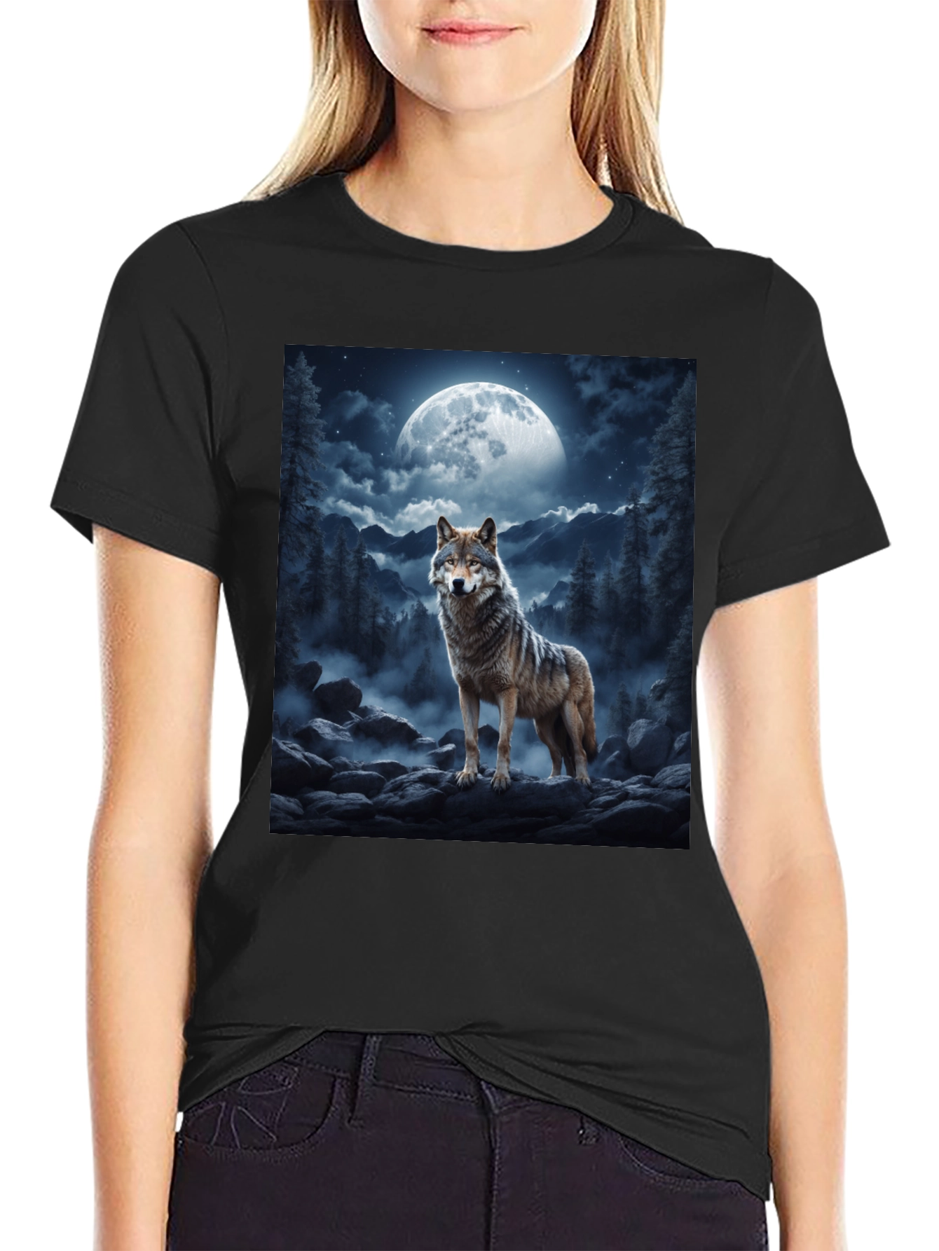 Wolf Moon Graphic Tee - Black Unisex T-Shirt
