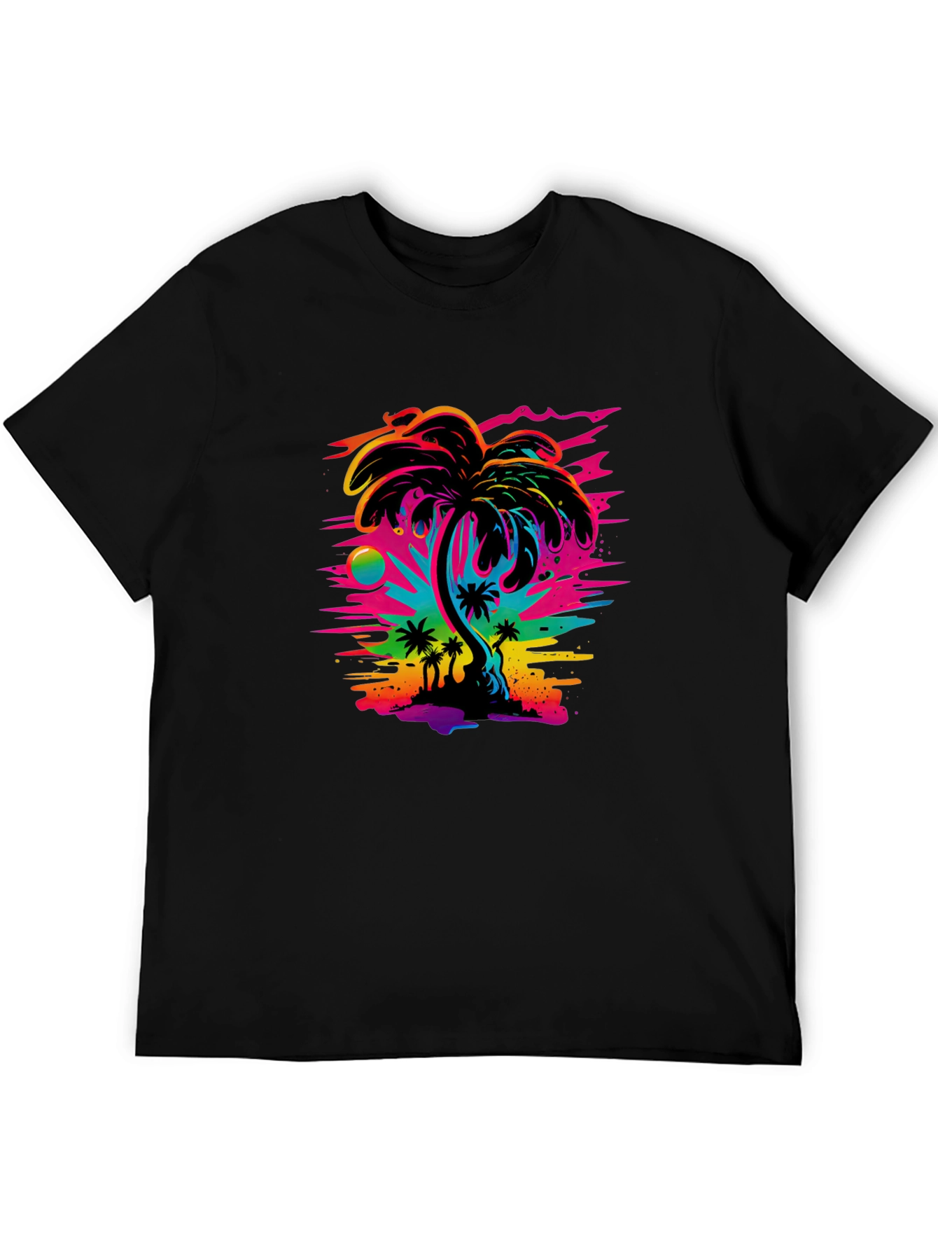 Vibrant Palm Tree Graphic Black T-Shirt