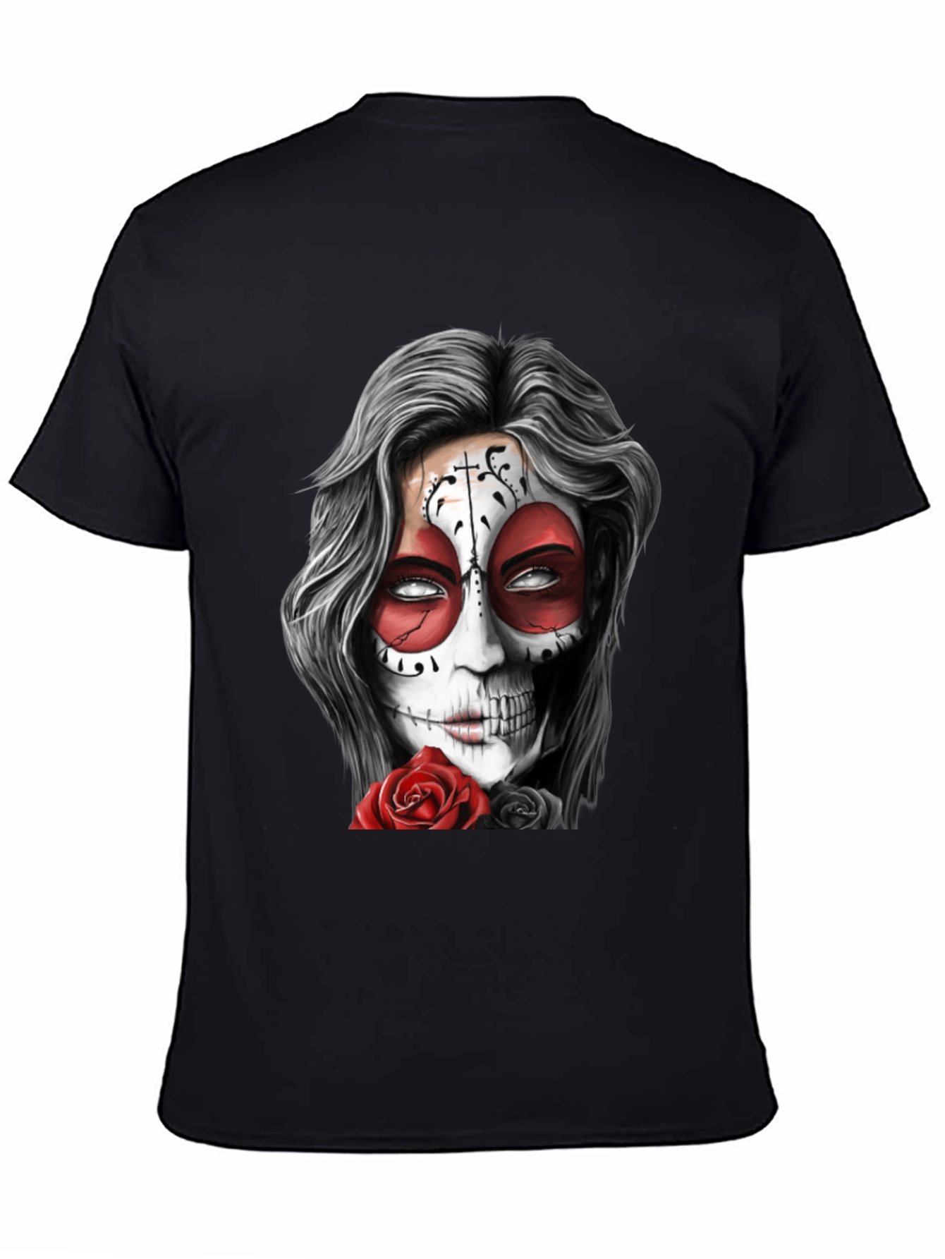 Sugar Skull Rose Graphic Tee - Mens Black T-Shirt