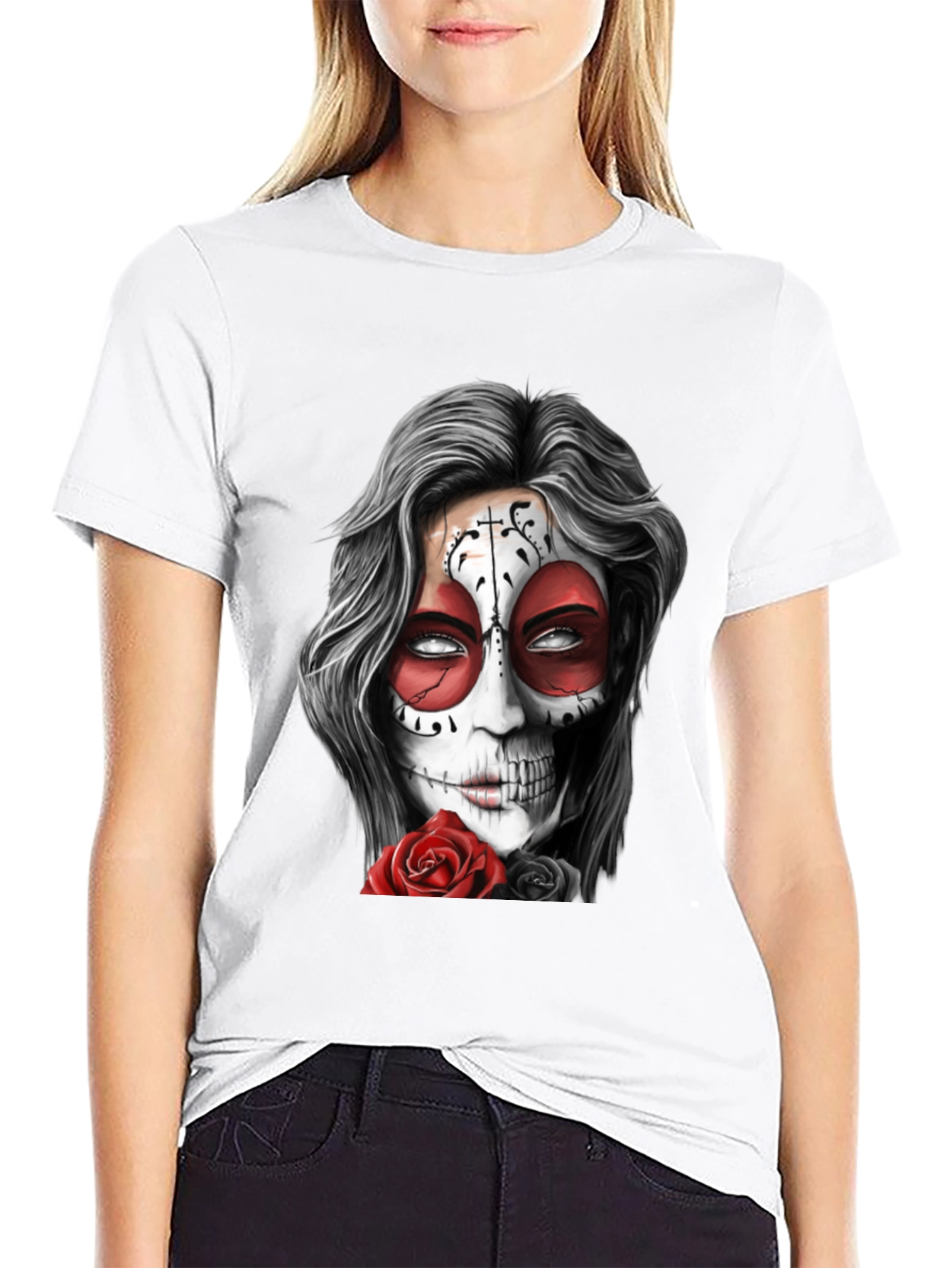Sugar Skull Rose Graphic Tee - Mens Black T-Shirt
