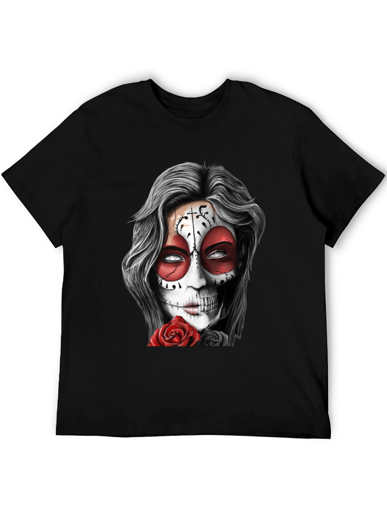 Sugar Skull Rose Graphic Tee - Mens Black T-Shirt