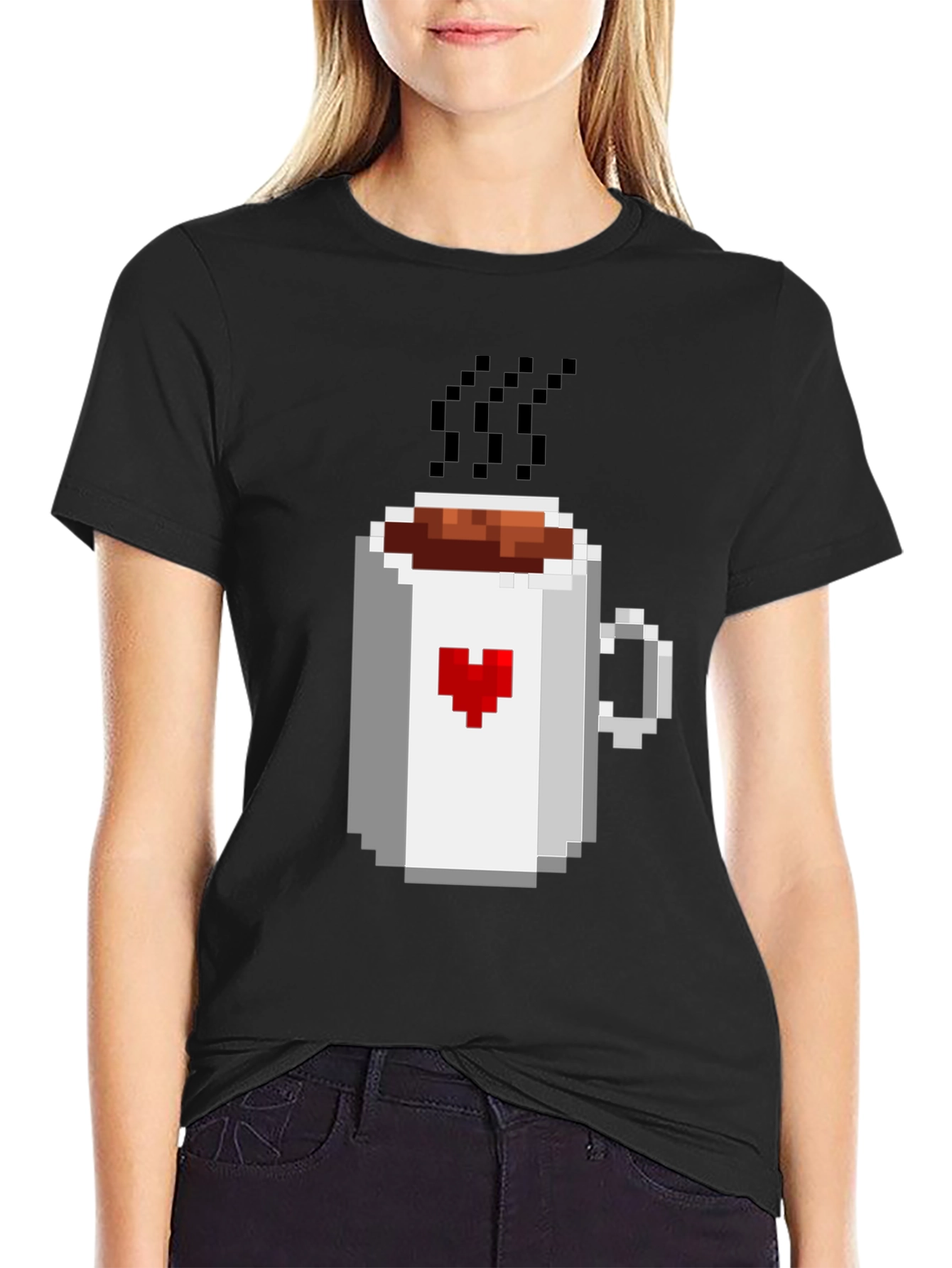 Pixel Heart Coffee Mug Graphic T-Shirt