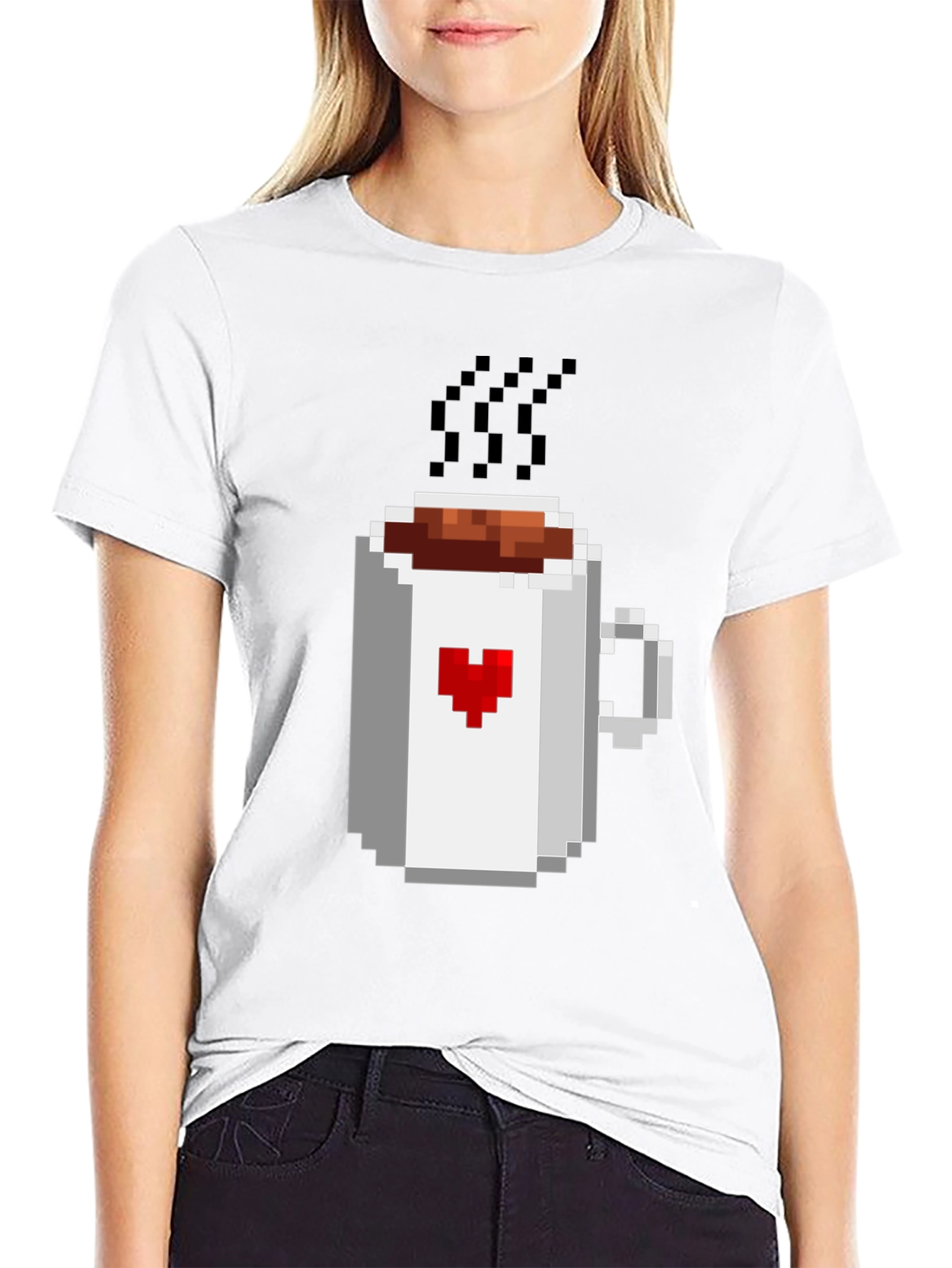 Pixel Heart Coffee Mug Graphic T-Shirt